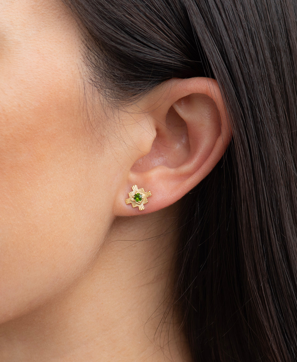Inka Studs - 22k Gold Vermeil, Chrome Diopside