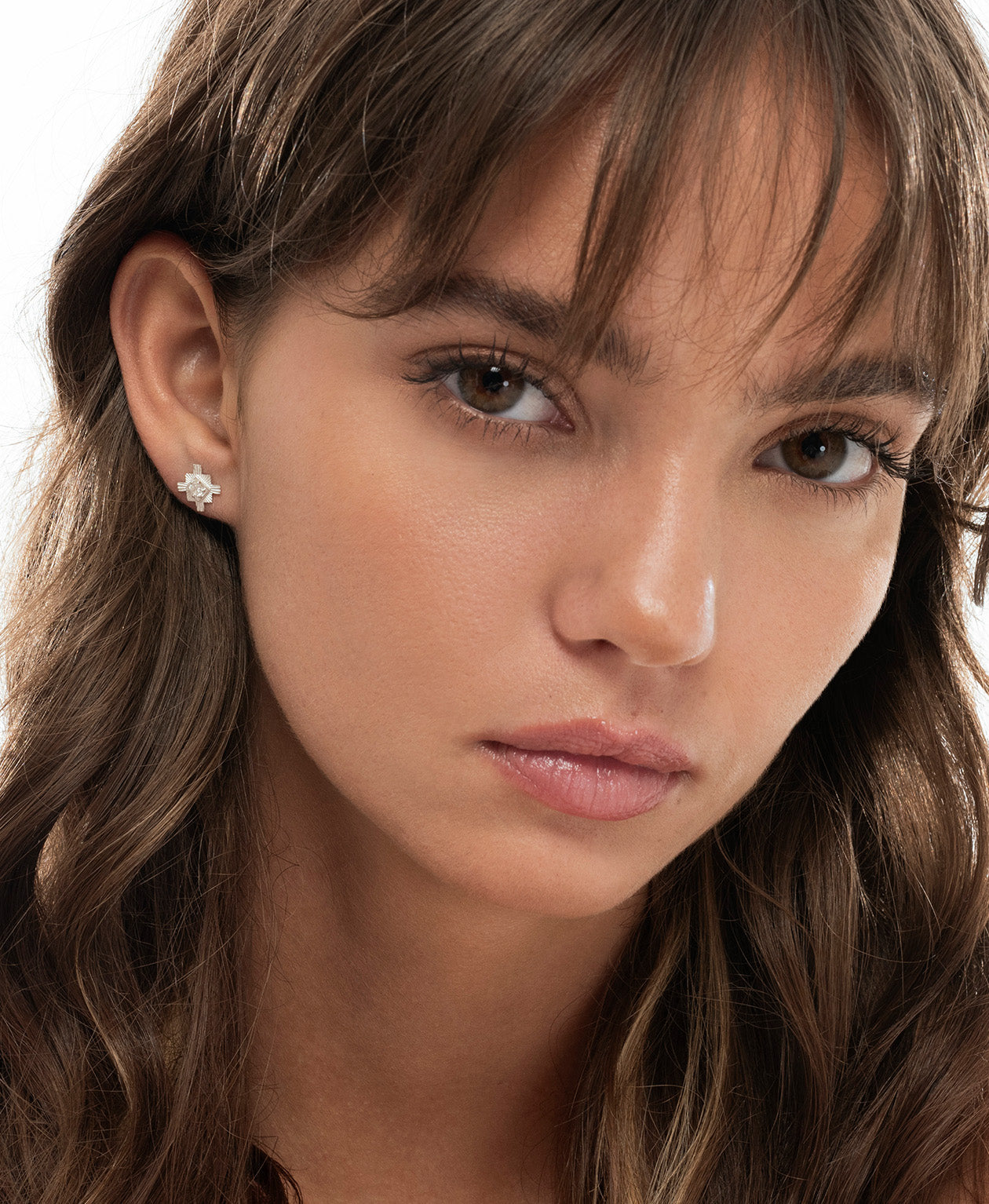 Inka Studs - 925 Sterling Silver, White Zircon