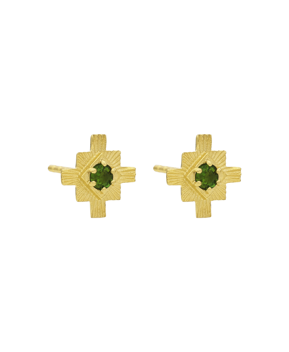 Inka Studs - 22k Gold Vermeil, Chrome Diopside