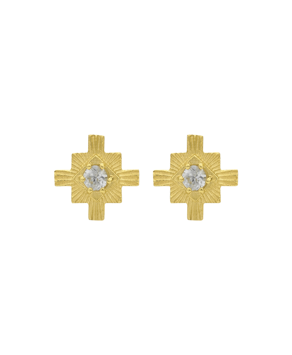 Inka Studs - 22k Gold Vermeil, White Zircon