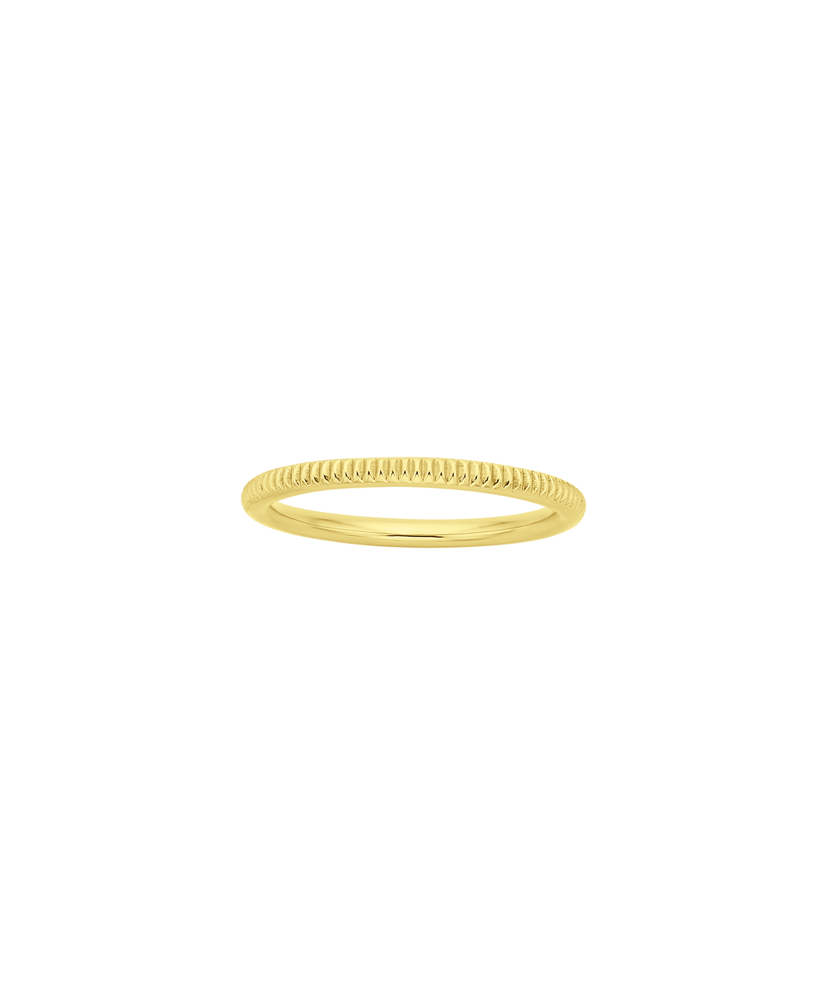 A clearcut of the gold Kenza Stacking Ring with fine engraved lines encircling the band