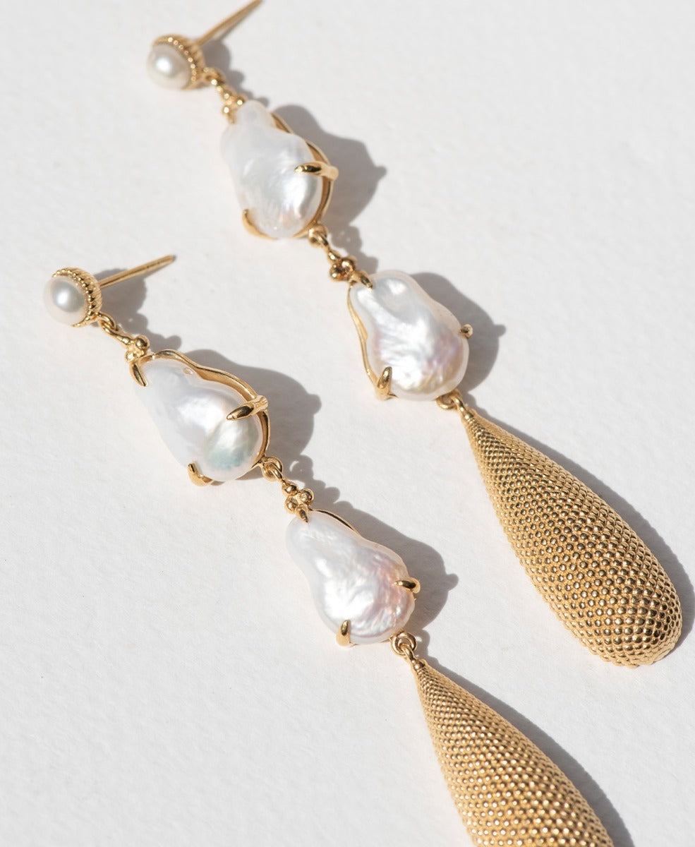 Keshi Pearl Drop Earrings - 22k Gold Vermeil, Pearl