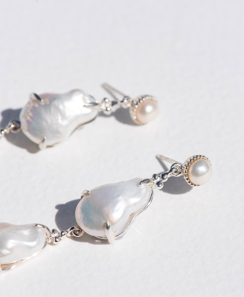 Keshi Pearl Drop Earrings - 925 Sterling Silver, Pearl