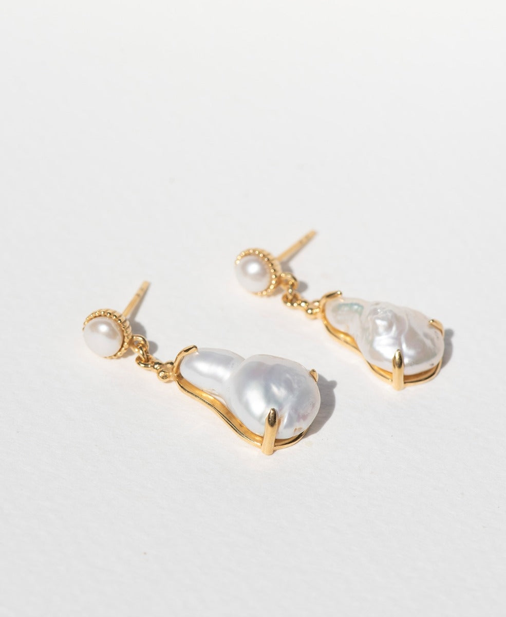 Keshi Pearl Earrings - 22k Gold Vermeil, Pearl