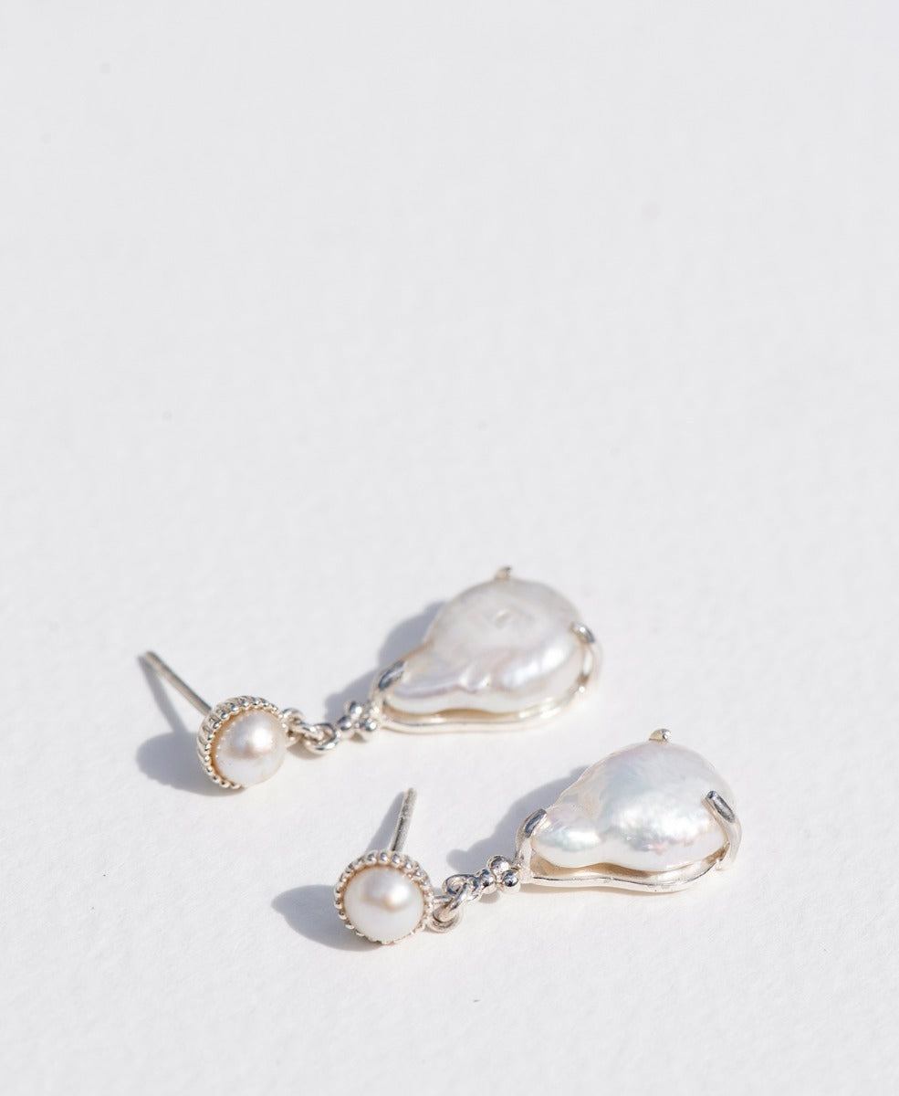 Keshi Pearl Earrings - 925 Sterling Silver, Pearl