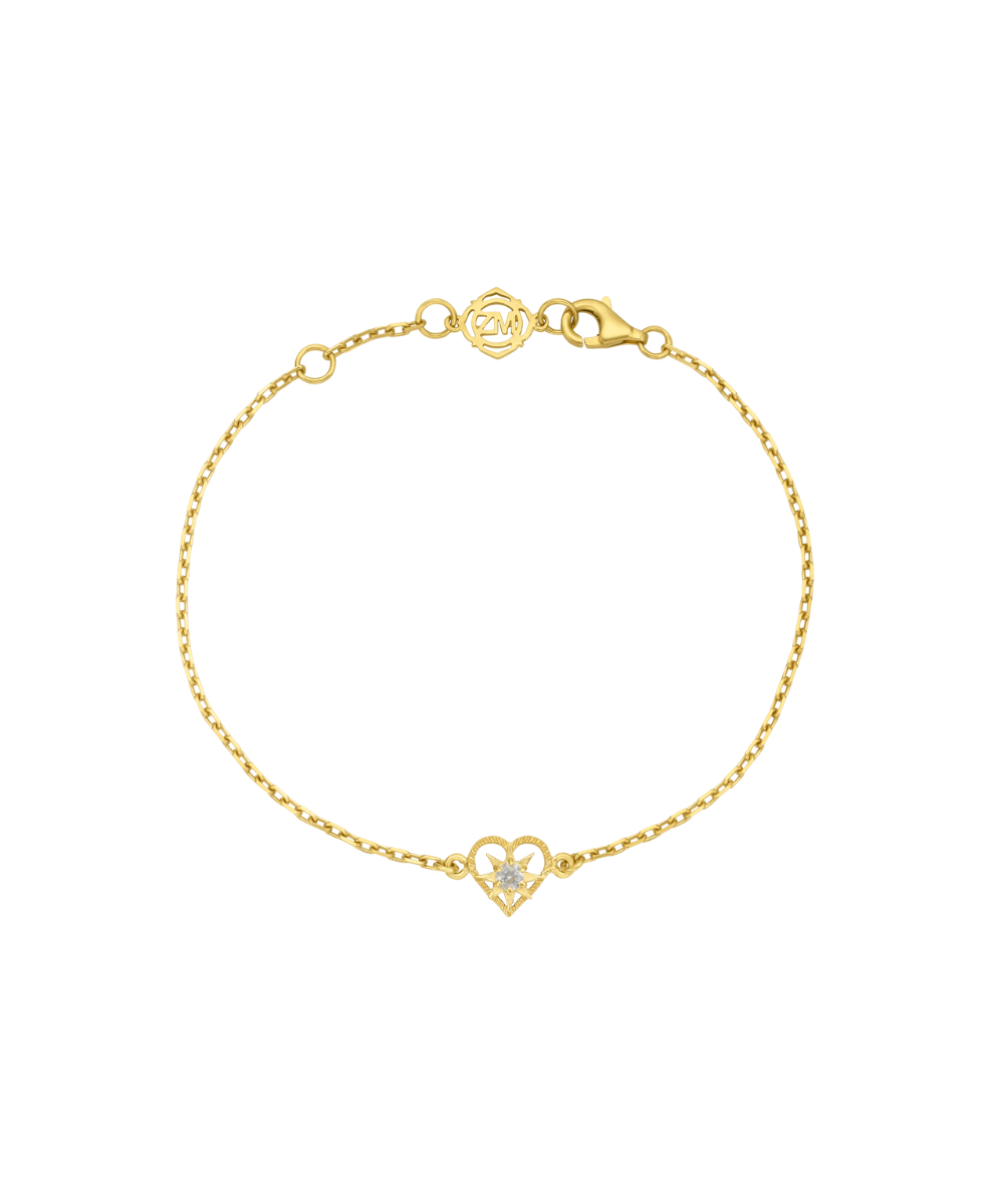 Kind Heart Bracelet - 22k Gold Vermeil, White Zircon