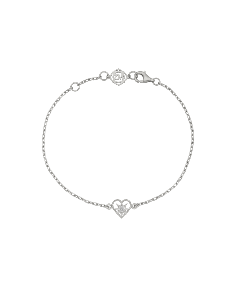 Kind Heart Bracelet - 925 Sterling Silver, White Zircon