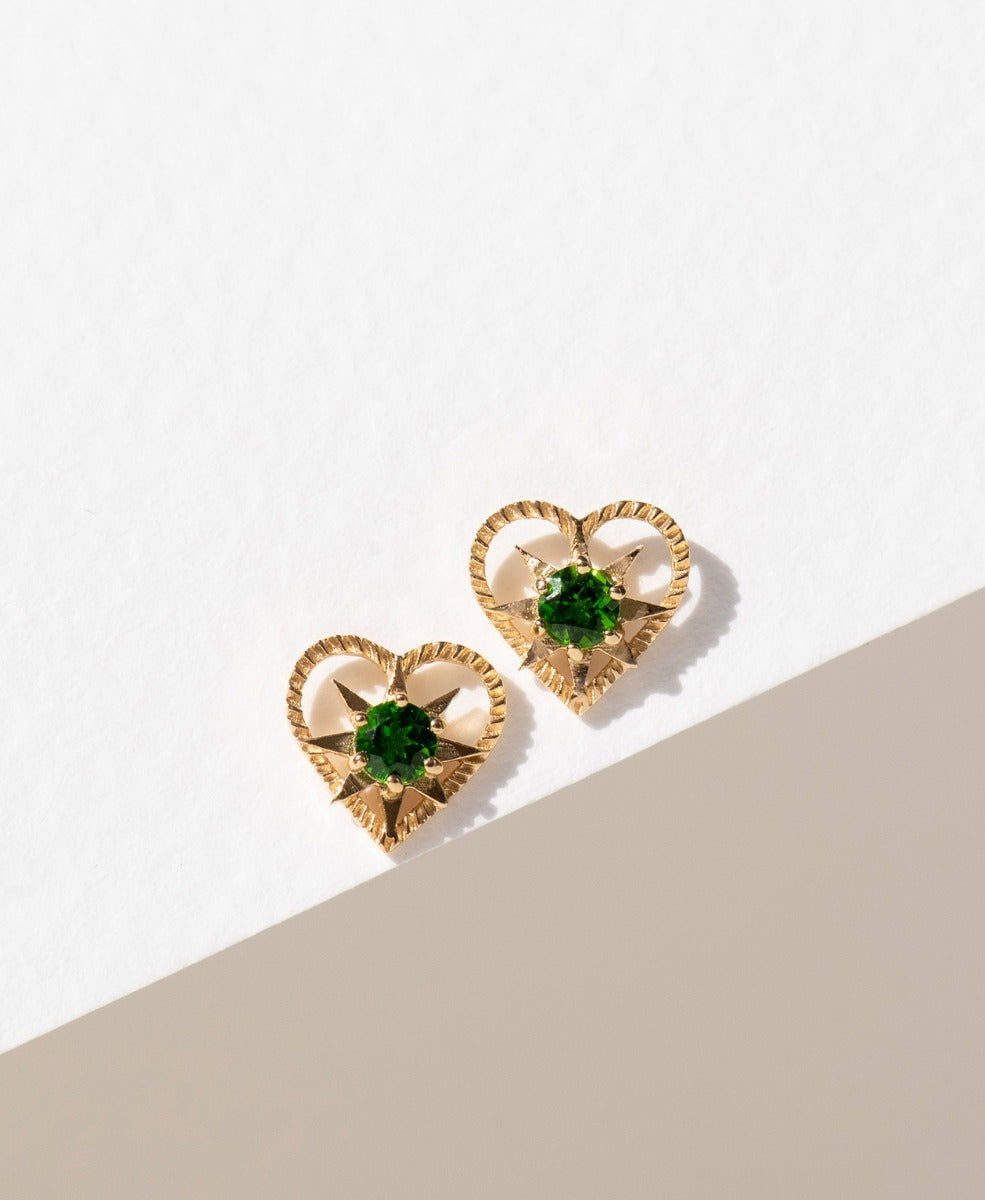 Kind Heart Earrings - 22k Gold Vermeil, Chrome Diopside