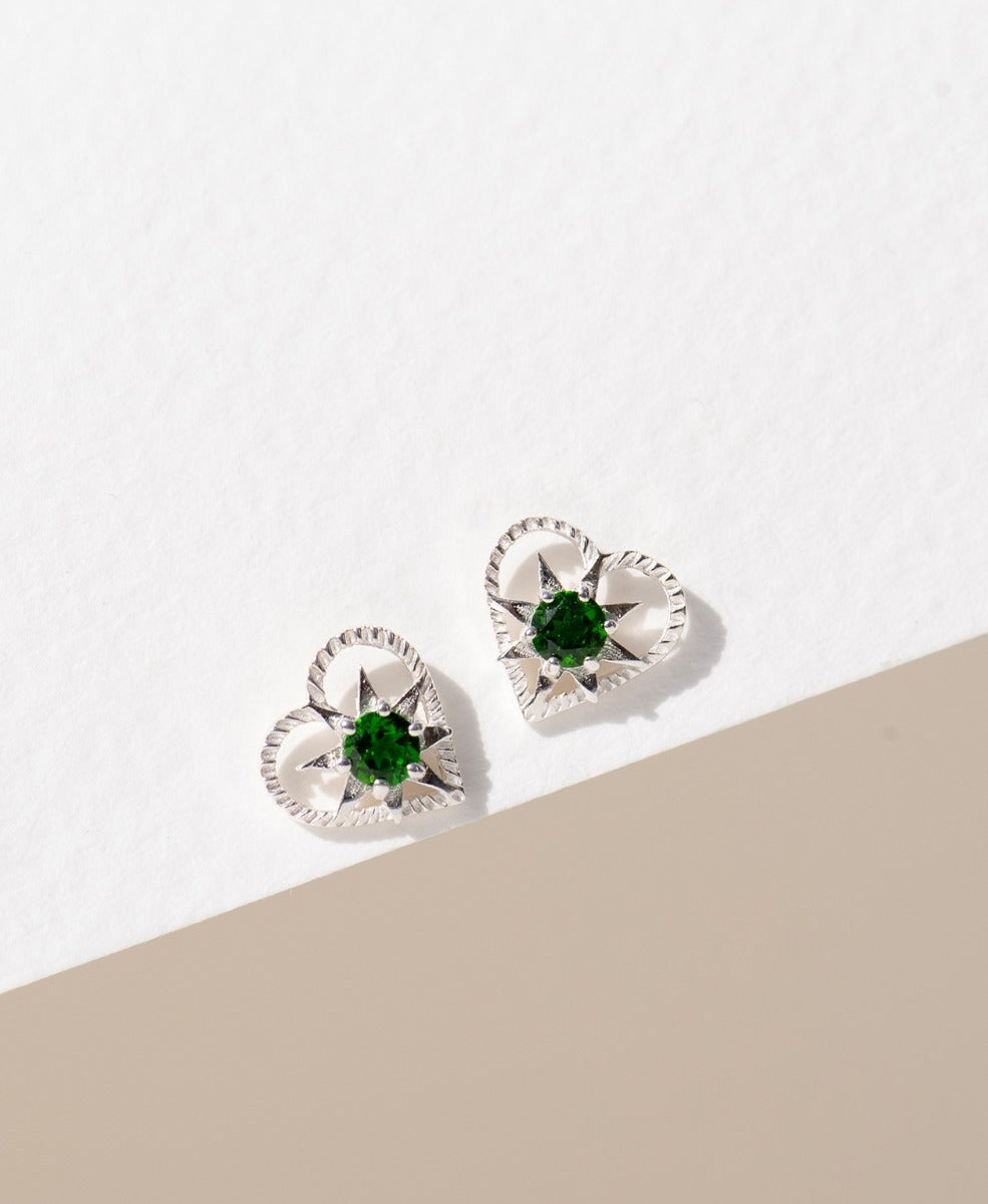 Kind Heart Earrings - 925 Sterling Silver, Chrome Diopside