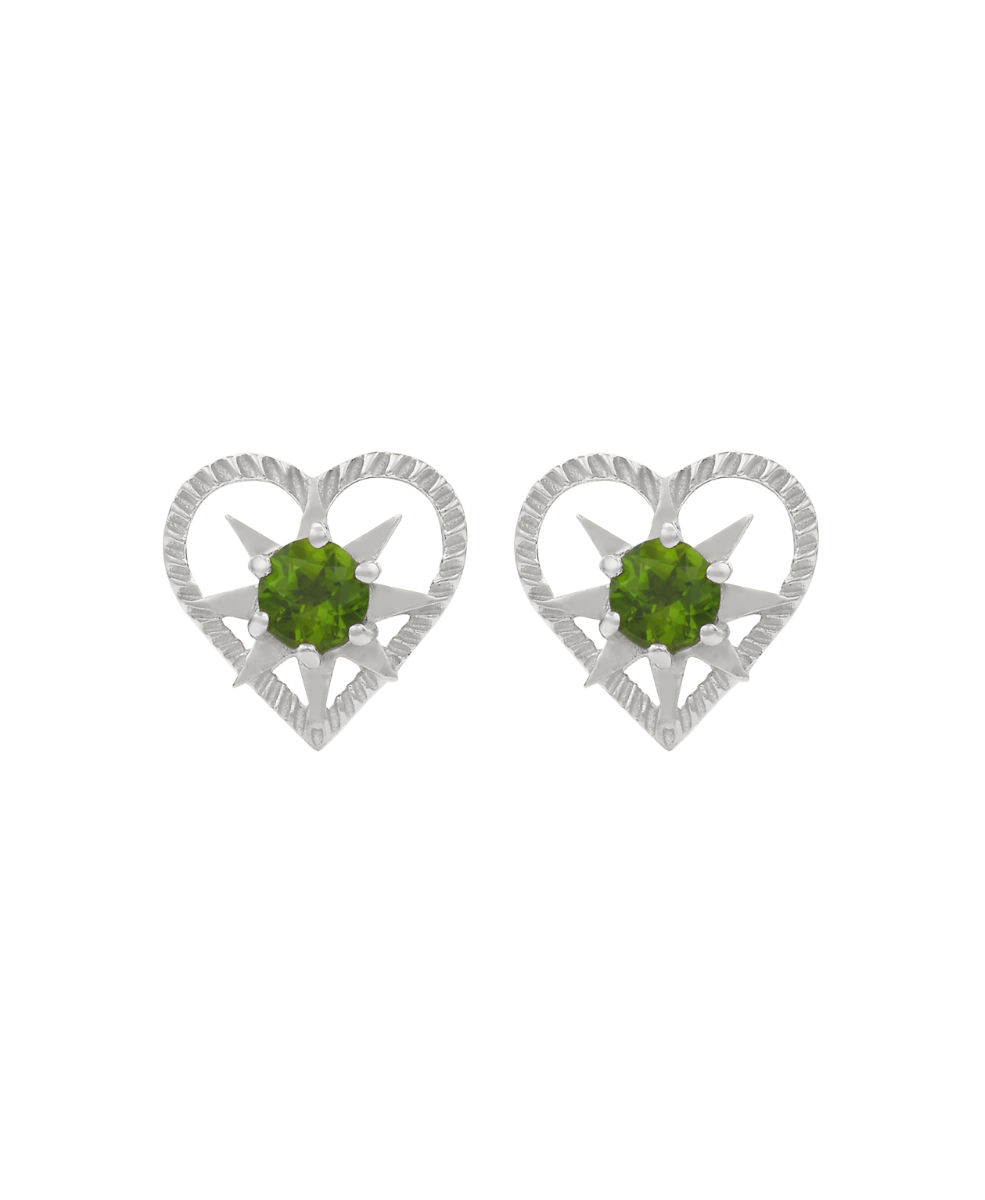 Kind Heart Earrings - 925 Sterling Silver, Chrome Diopside