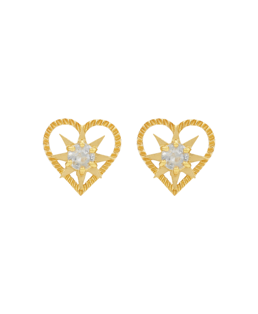 Kind Heart Earrings - 22k Gold Vermeil, White Zircon