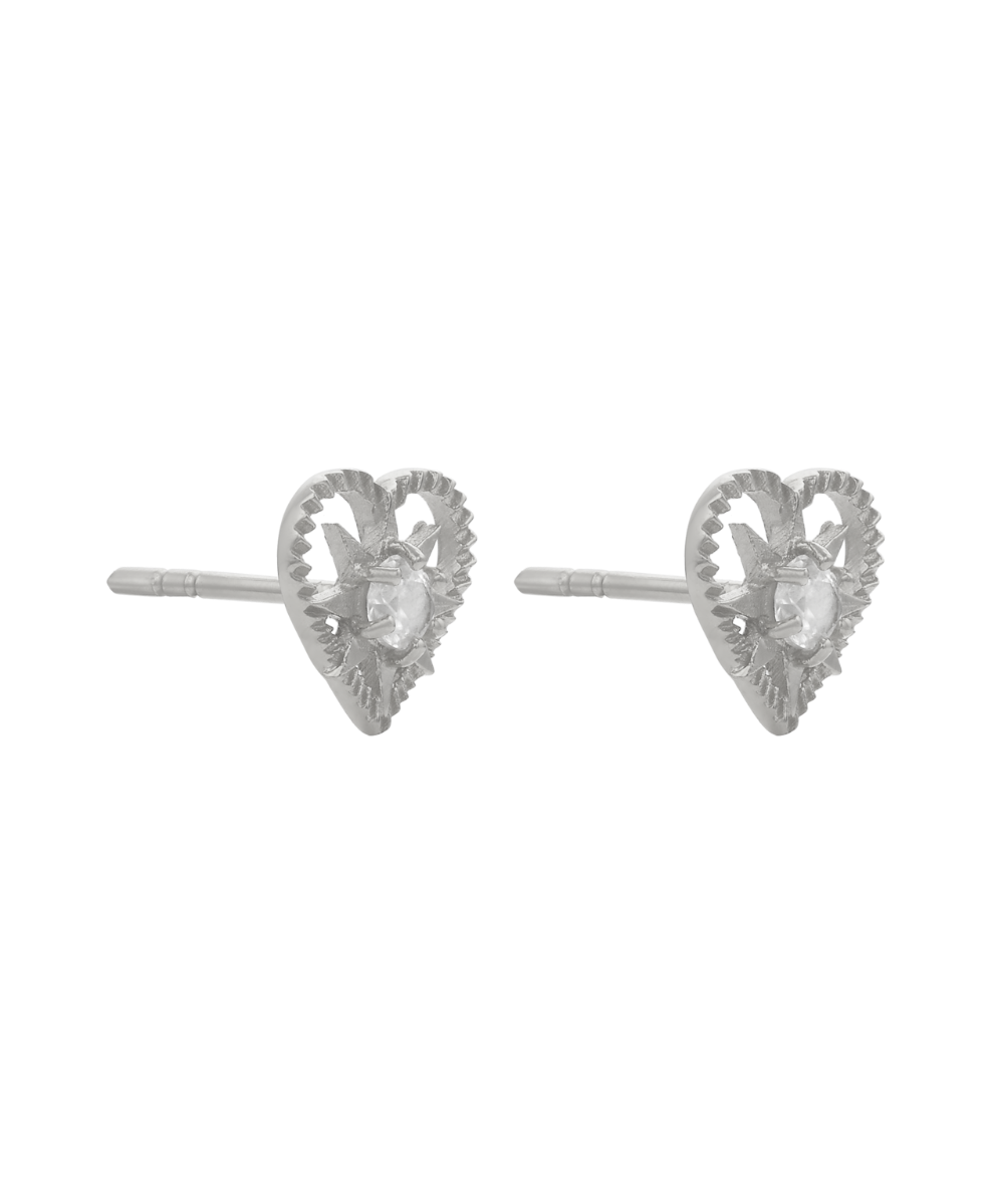 Kind Heart Earrings - 925 Sterling Silver, White Zircon