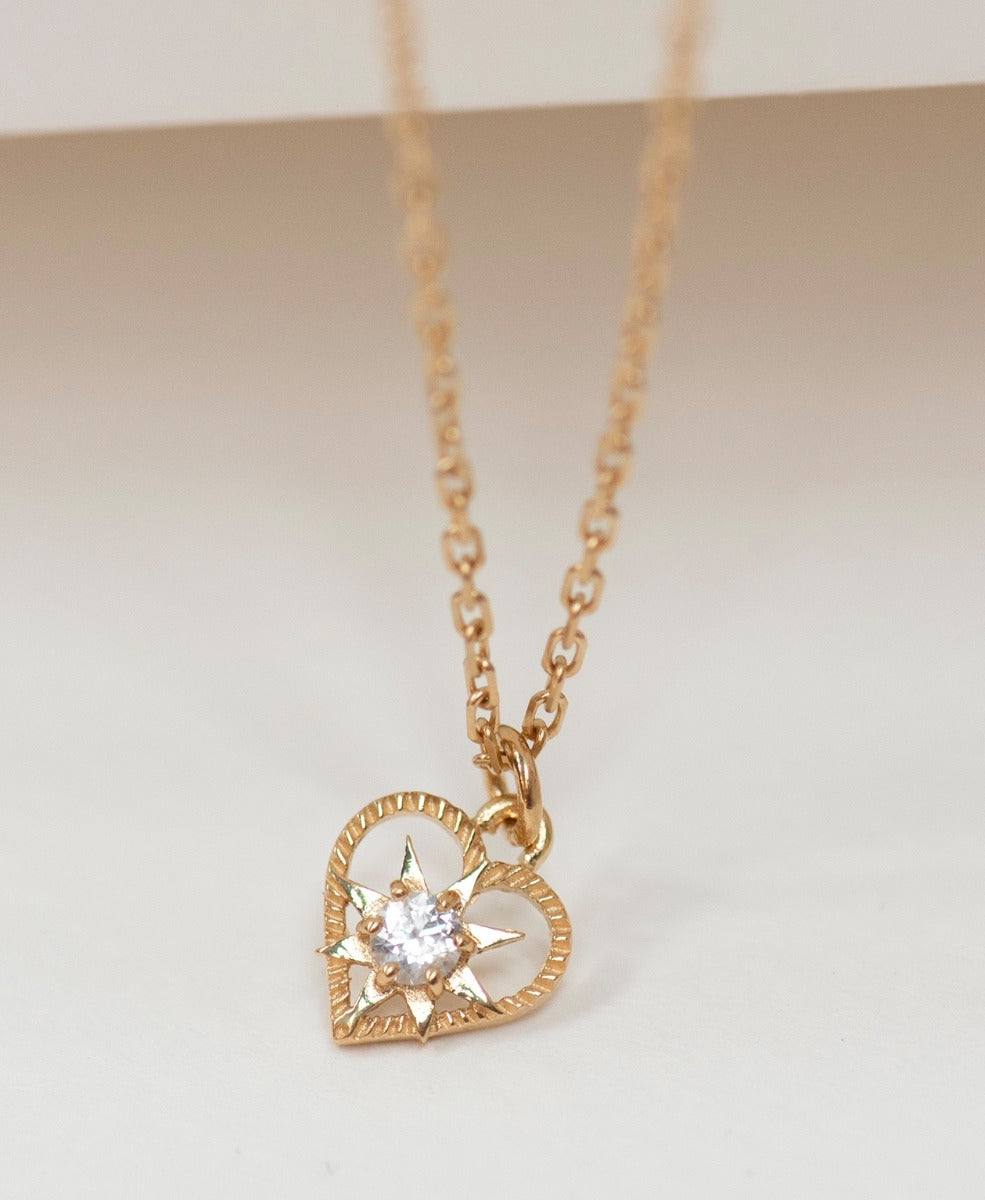 Kind Heart Necklace - 22k Gold Vermeil, White Zircon