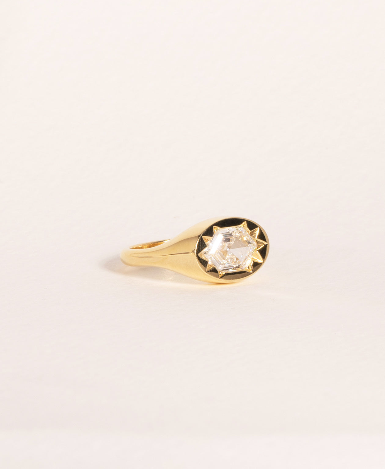 Lennon Signet - 18k Yellow Gold, Hexagonal Mixed Cut Lab Grown Diamond 1.62 carat