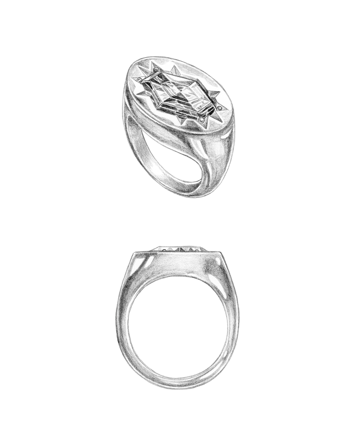 Lennon Signet - 18k Yellow Gold, Hexagonal Cut Green Sapphire 2.01