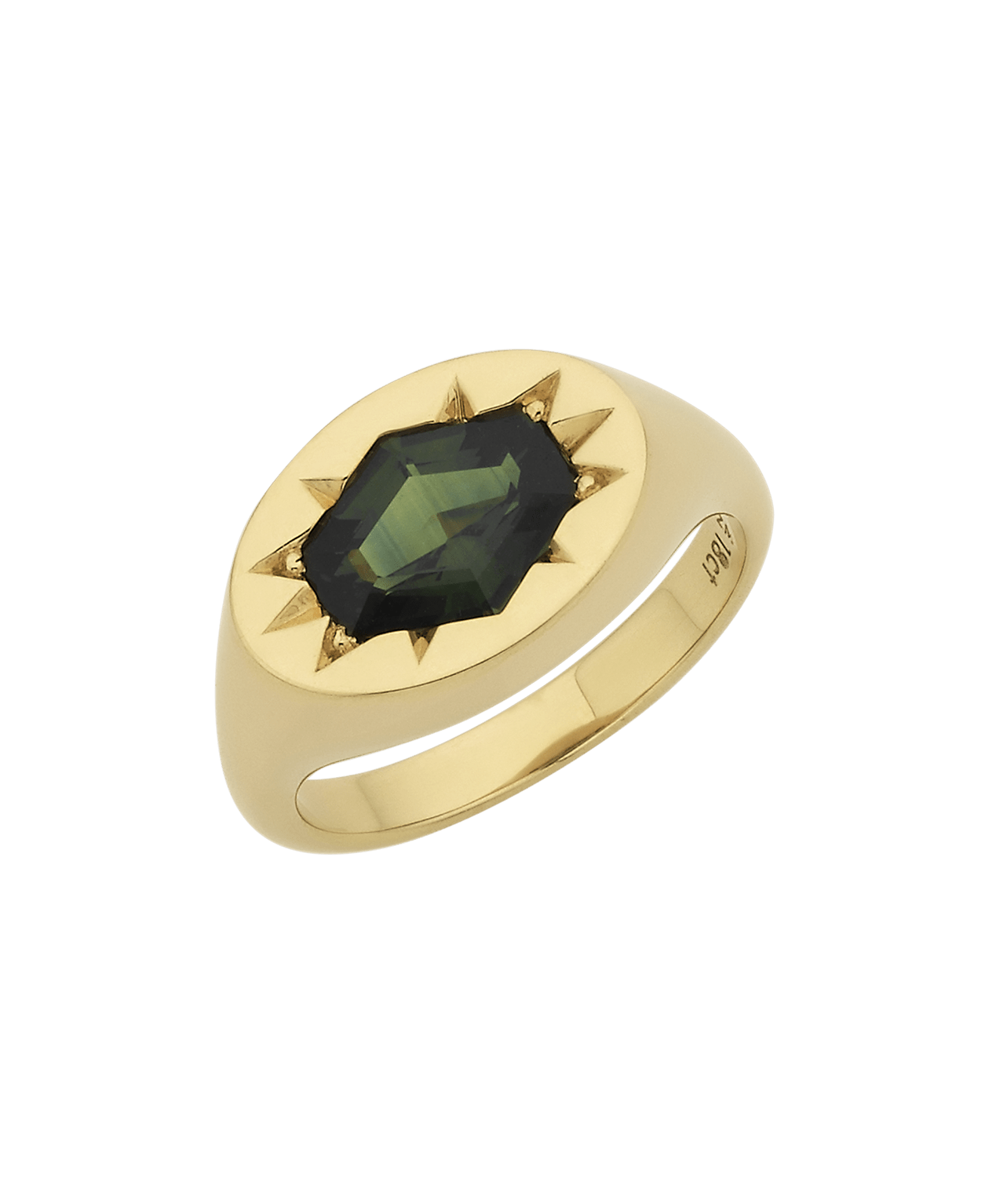 Lennon Signet - 18k Yellow Gold, Hexagonal Cut Green Sapphire 1.87 carat