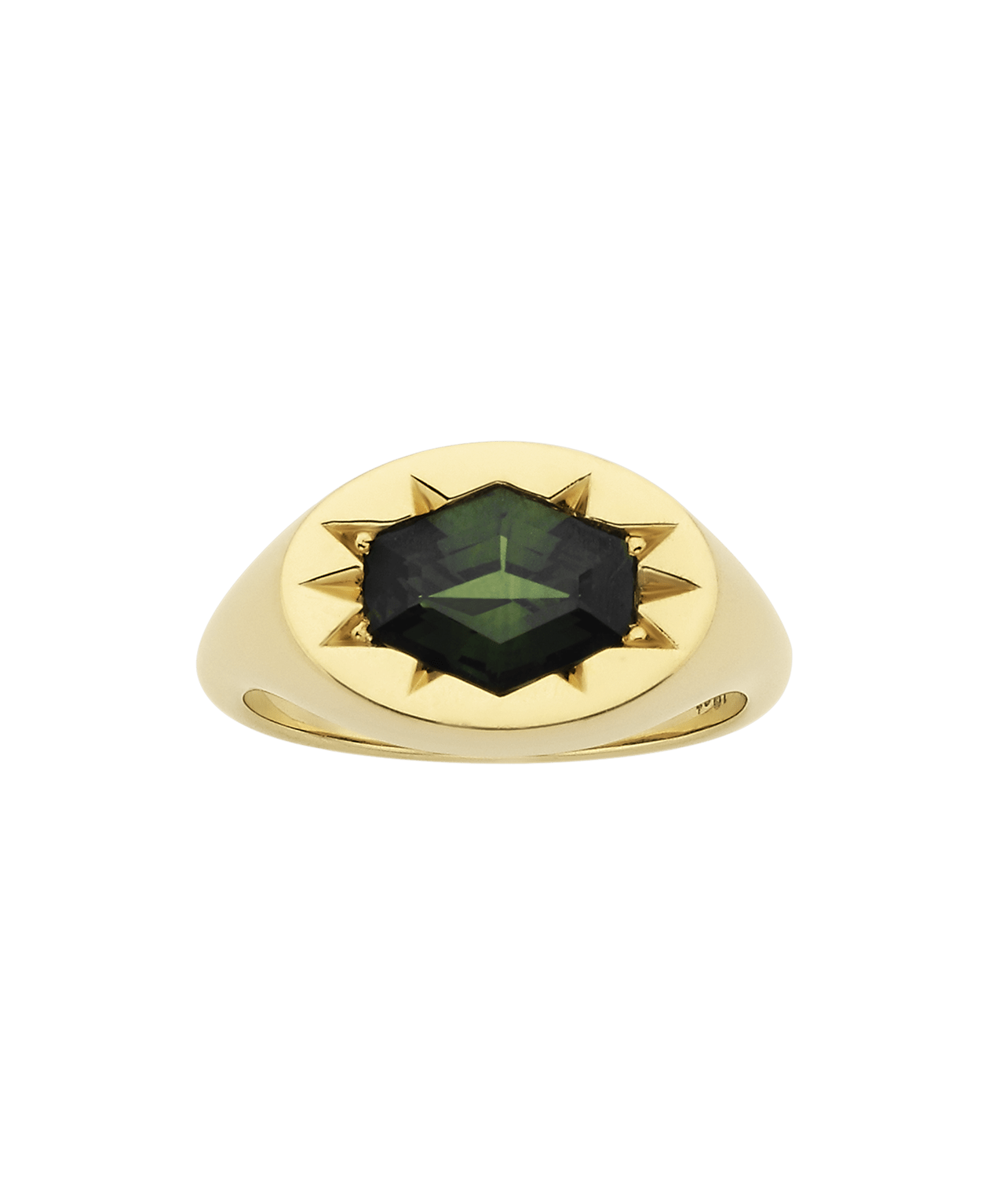 Lennon Signet - 18k Yellow Gold, Hexagonal Cut Green Sapphire 1.87 carat