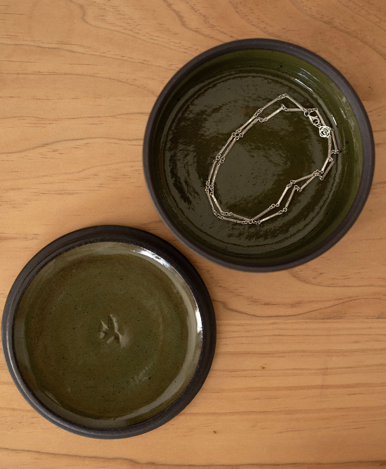 Ceramic Jewellery Box - Tanekaha Green