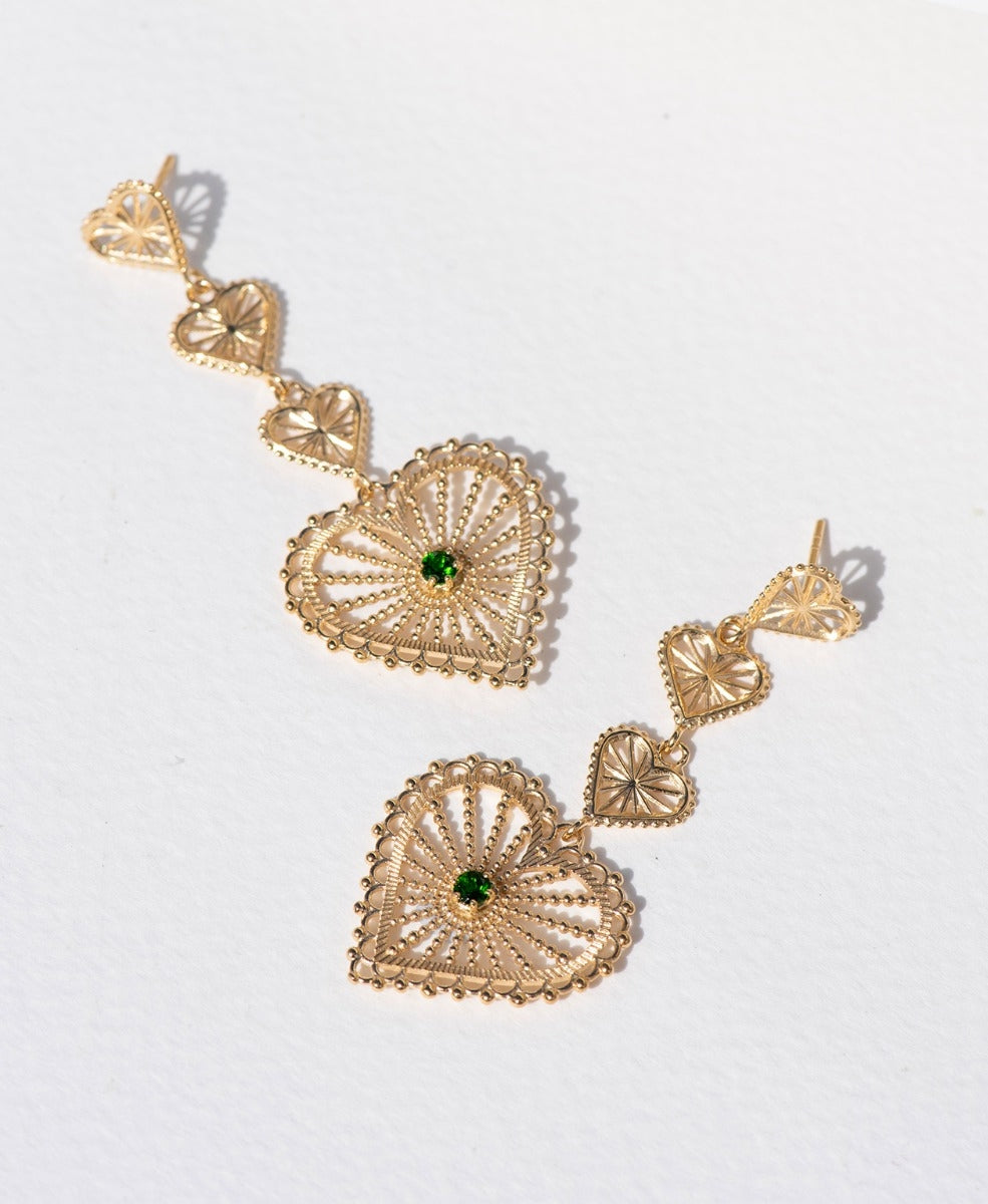 Mi Amor Earrings - 22k Gold Vermeil, Chrome Diopside