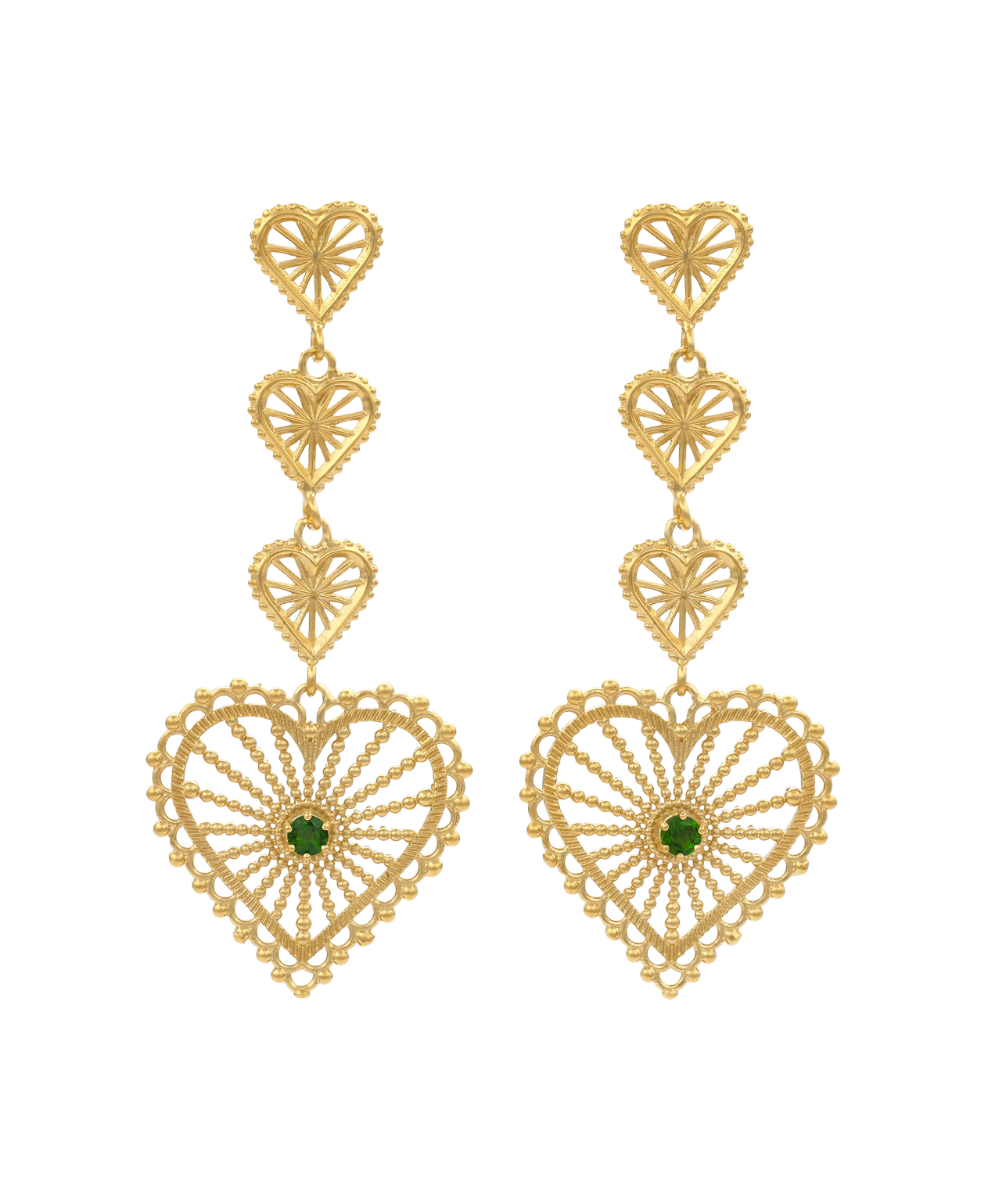 Mi Amor Earrings - 22k Gold Vermeil, Chrome Diopside