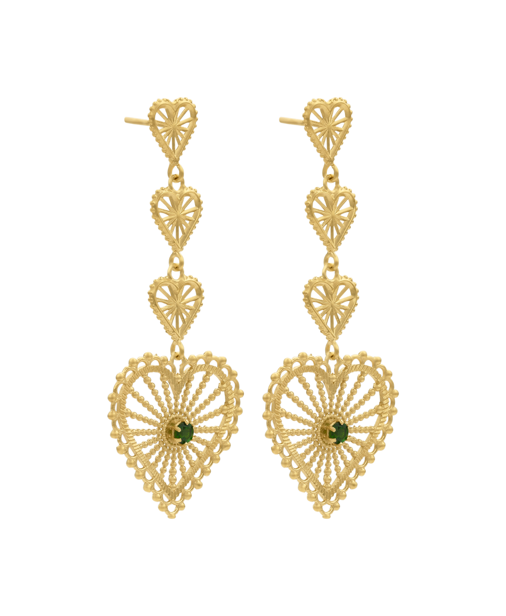 Mi Amor Earrings - 22k Gold Vermeil, Chrome Diopside