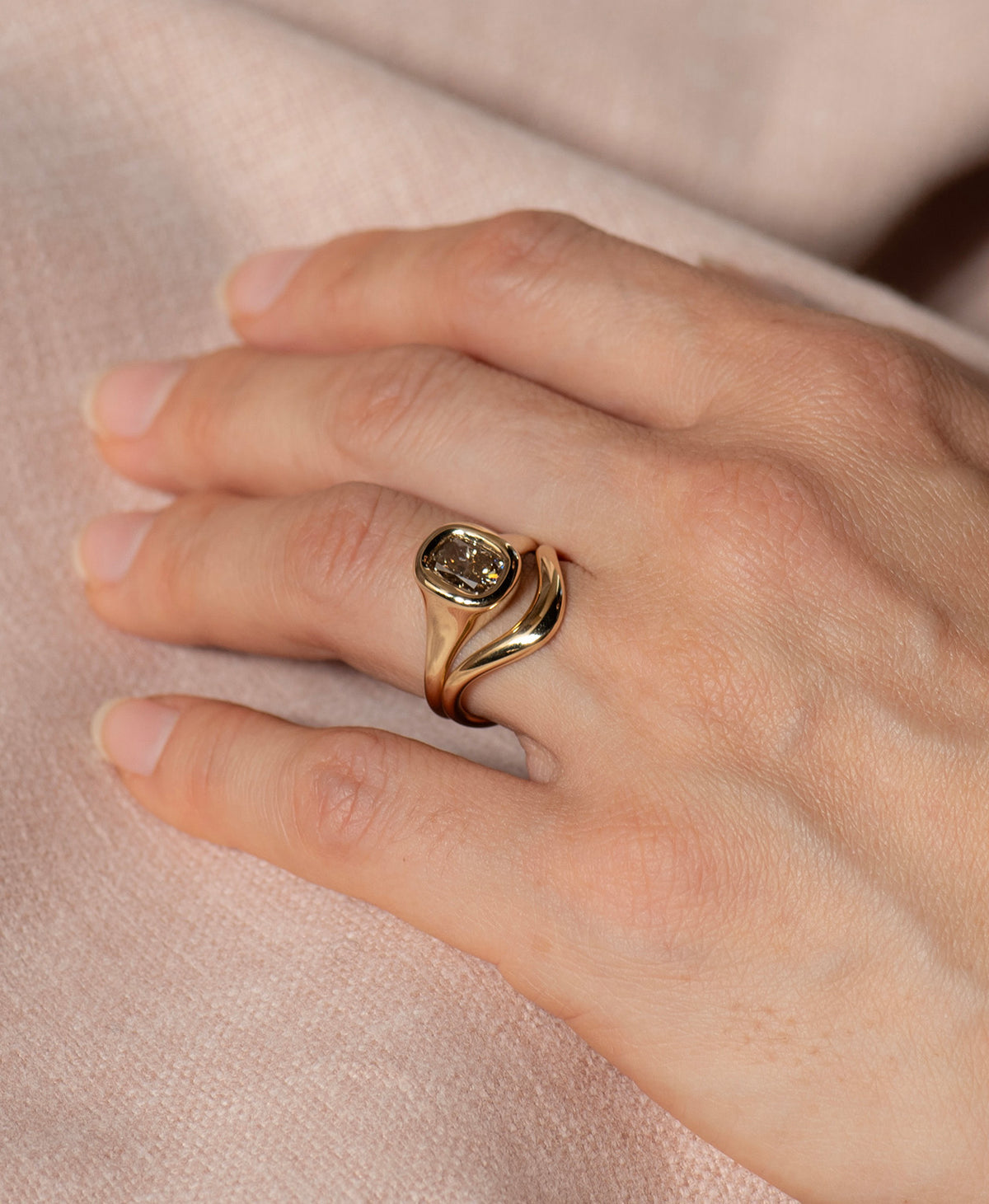 Mila Engagement Ring - 18k Yellow Gold, Cushion Cut Brown Diamond 1.0 carat