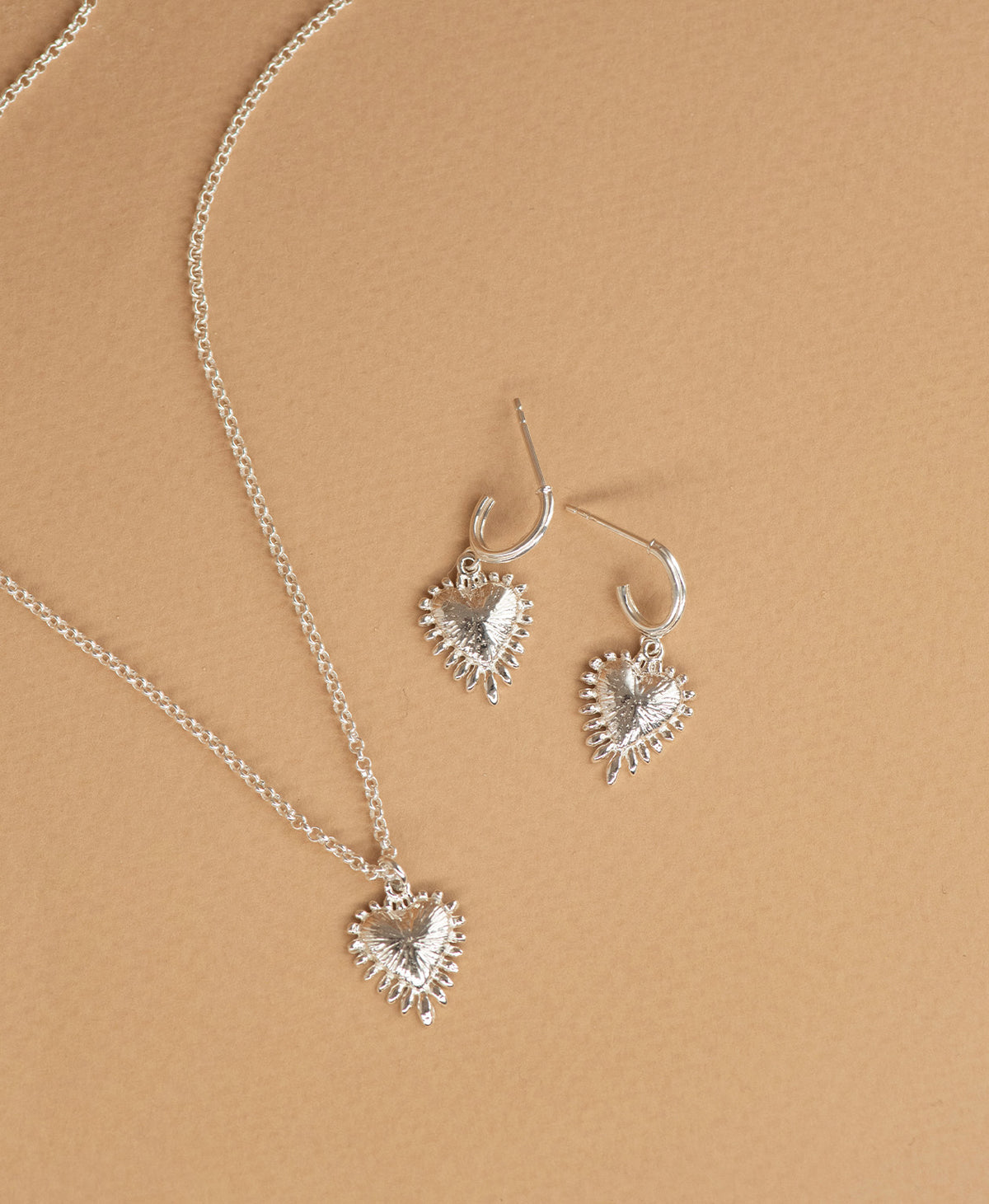 Mini Heart Rays Necklace and Earrings Gift Set - 925 Sterling Silver
