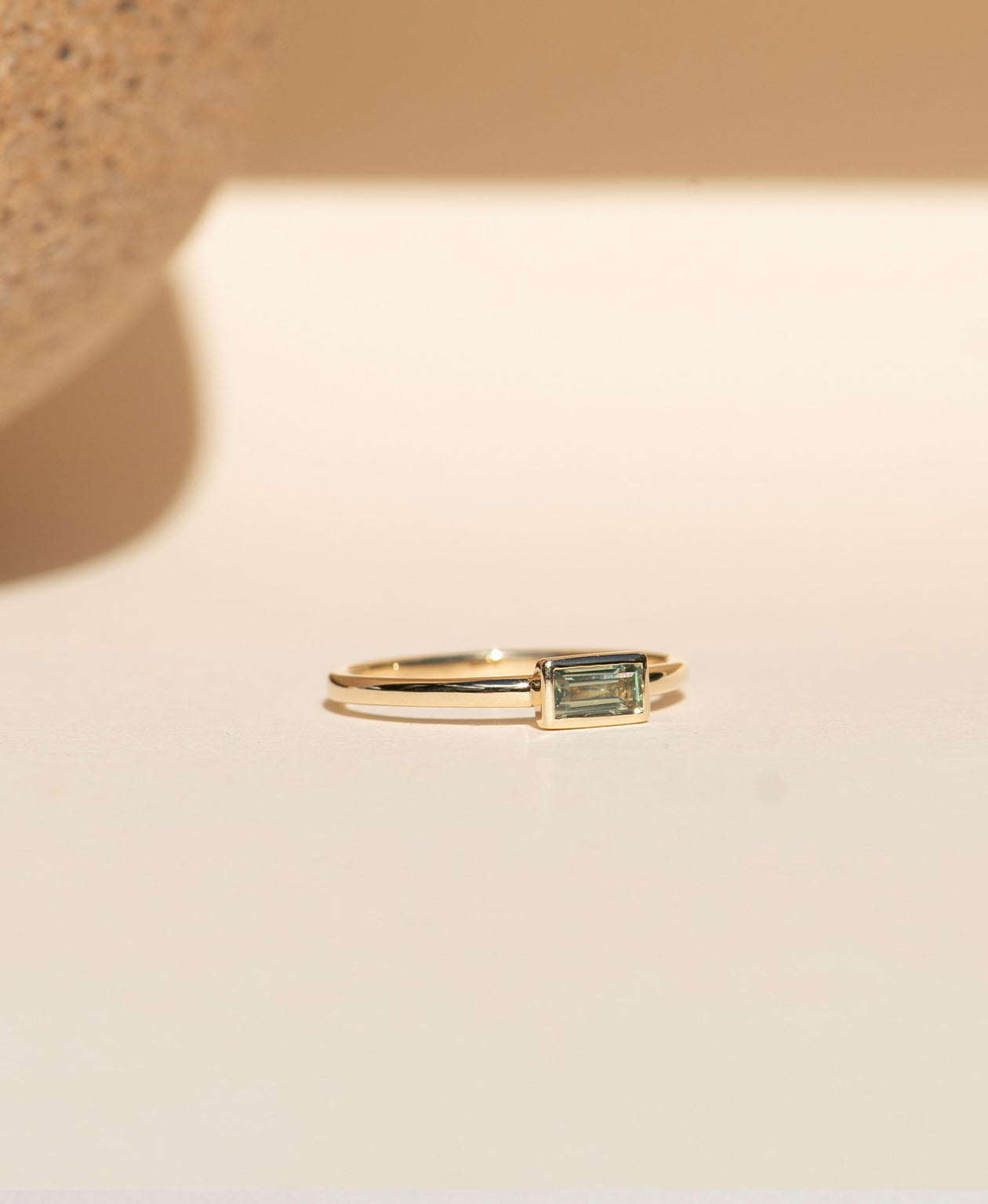 Mon Petit Stacker Ring - 9k Yellow Gold, Baguette Cut Green Sapphire