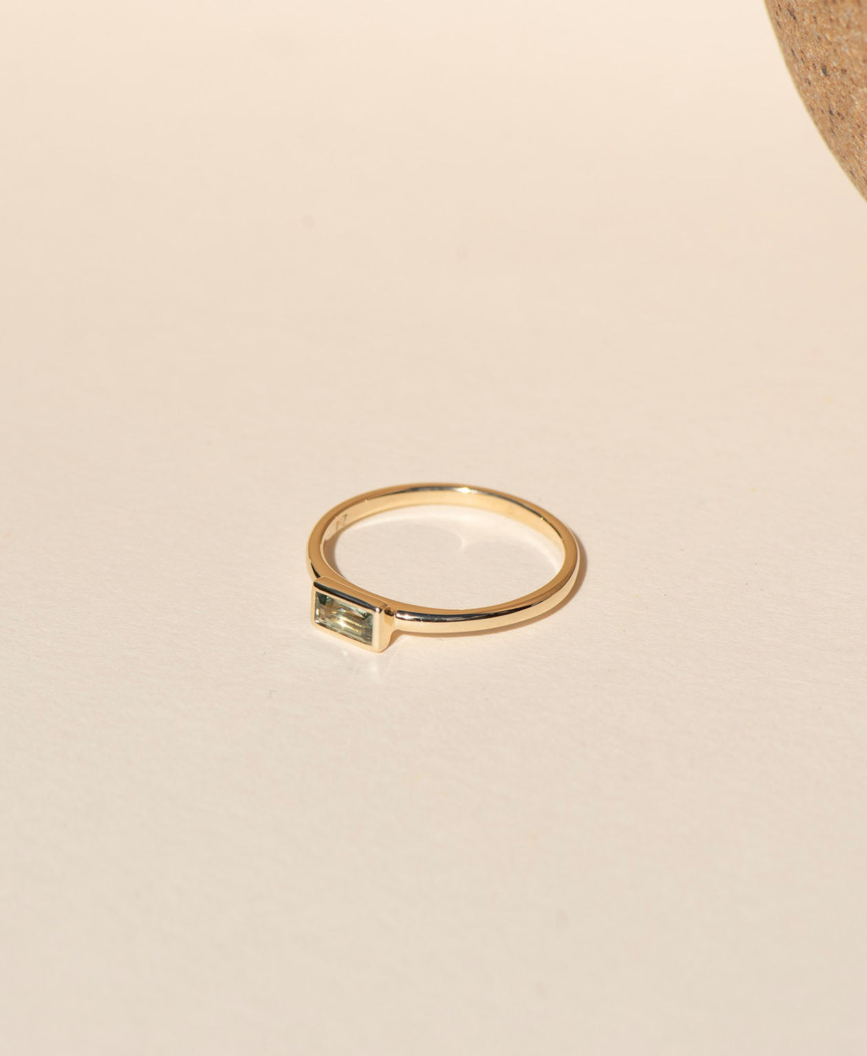 Mon Petit Stacker Ring - 9k Yellow Gold, Baguette Cut Green Sapphire