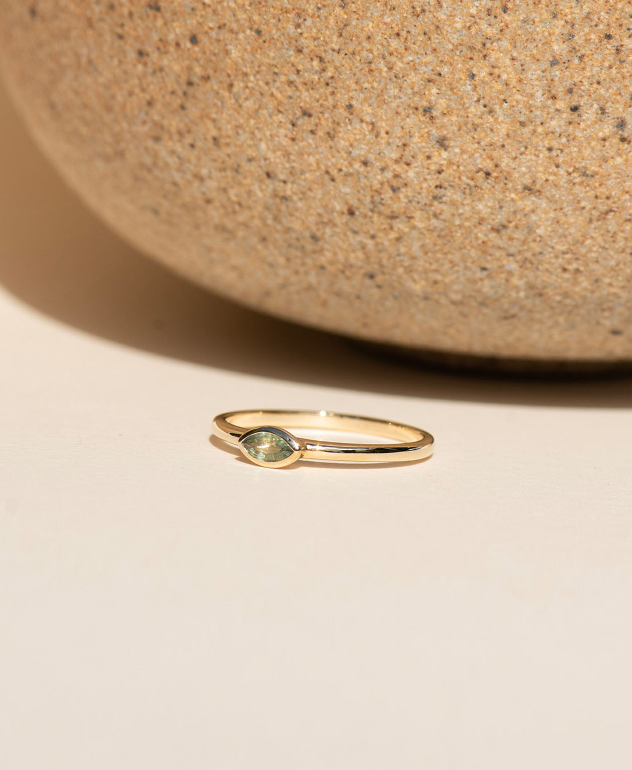 Mon Petit Stacker Ring - 9k Yellow Gold, Marquise Cut Green Sapphire