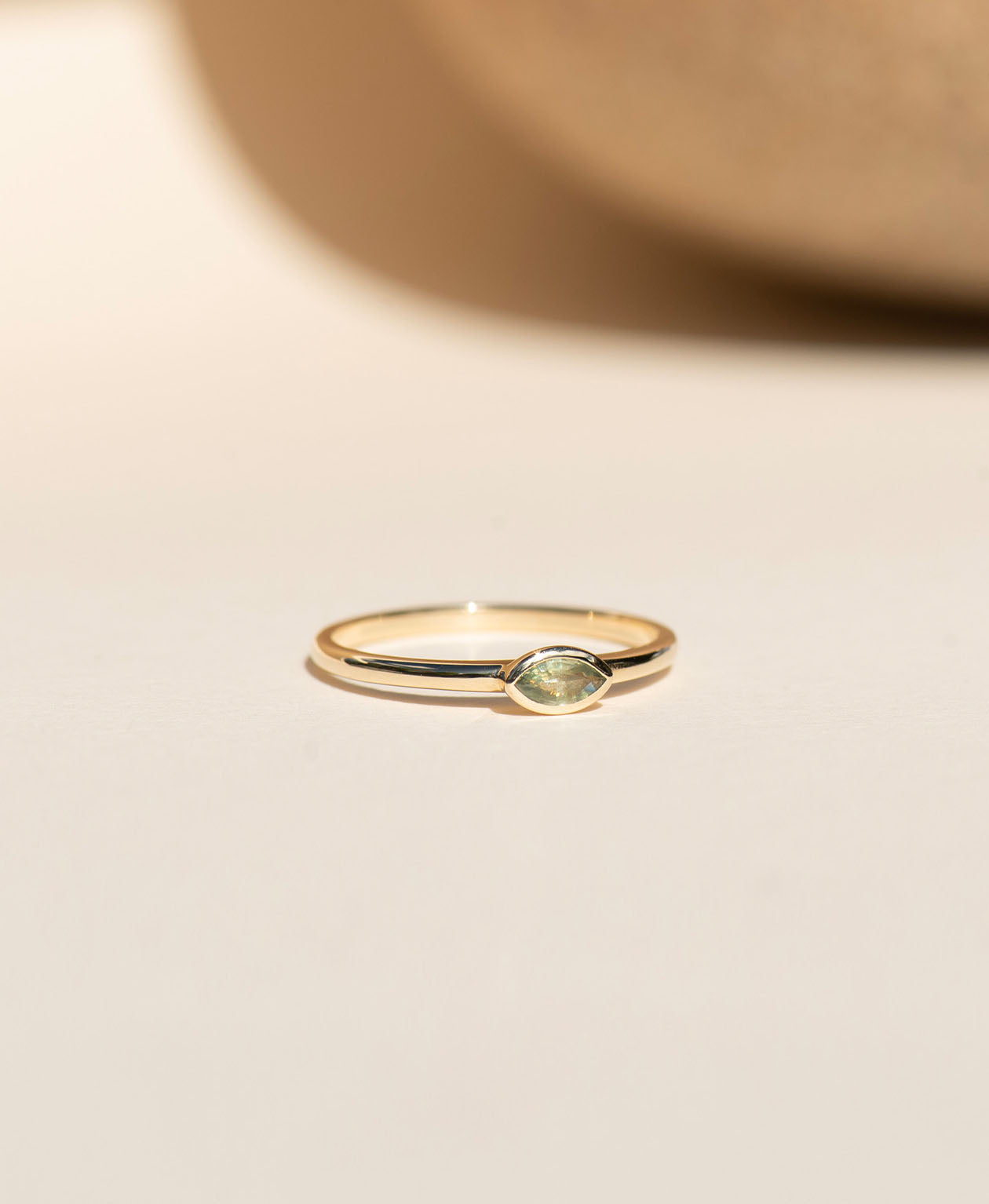 Mon Petit Stacker Ring - 9k Yellow Gold, Marquise Cut Green Sapphire