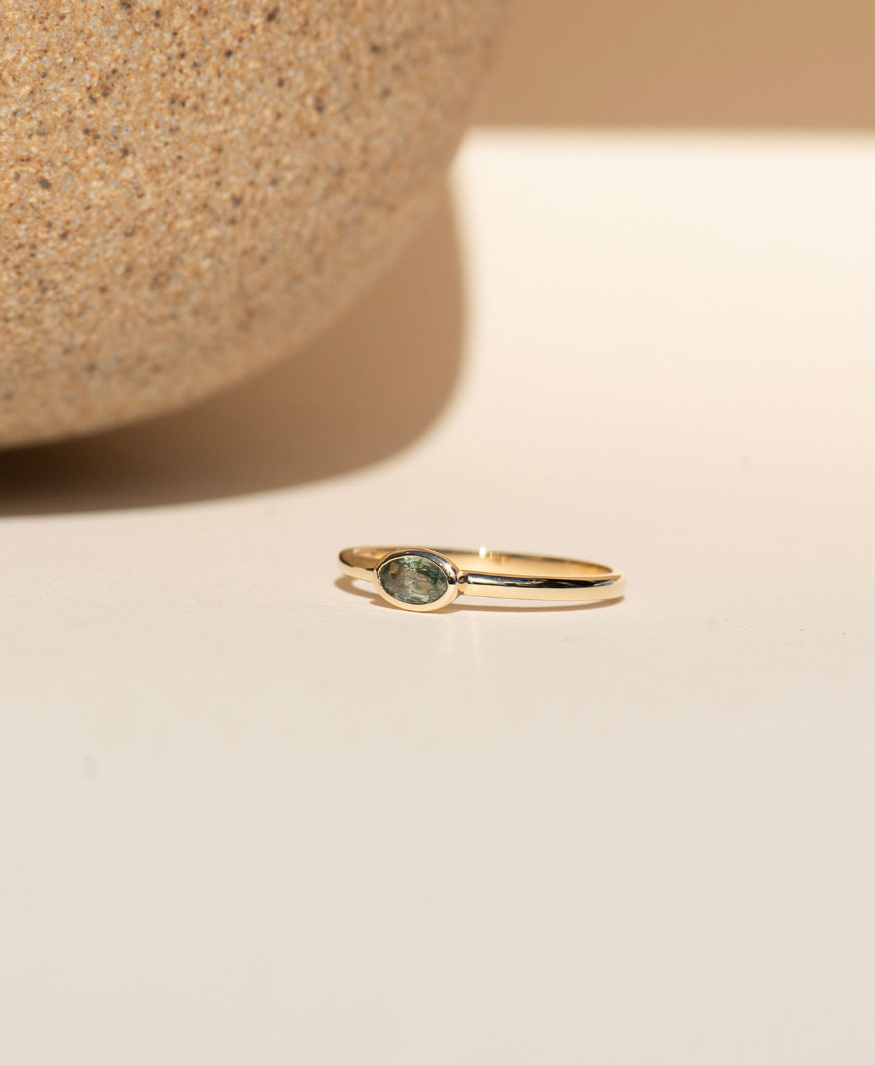 Mon Petit Stacker Ring - 9k Yellow Gold, Oval Cut Green Sapphire