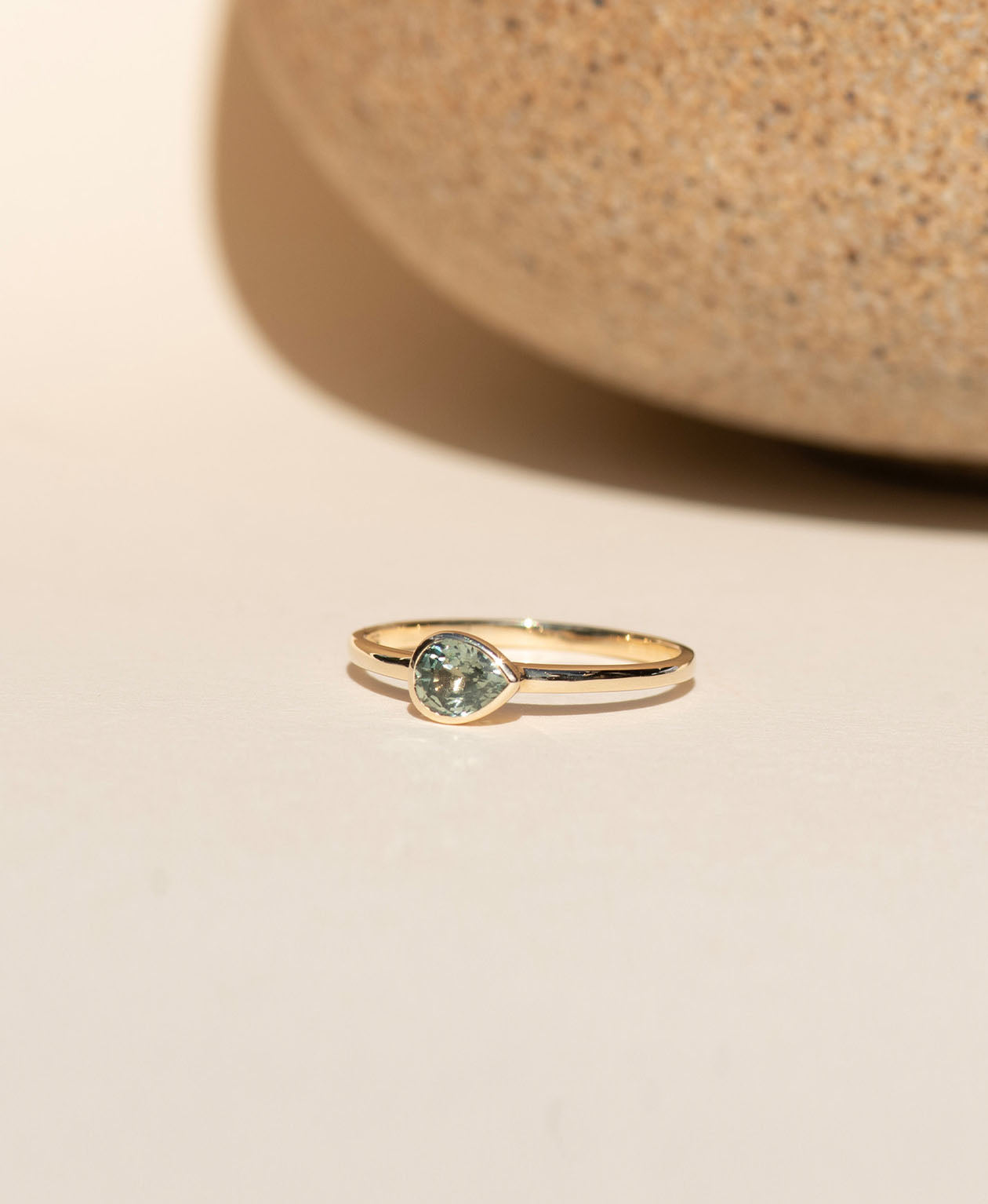 Mon Petit Stacker Ring - 9k Yellow Gold, Pear Cut Green Sapphire