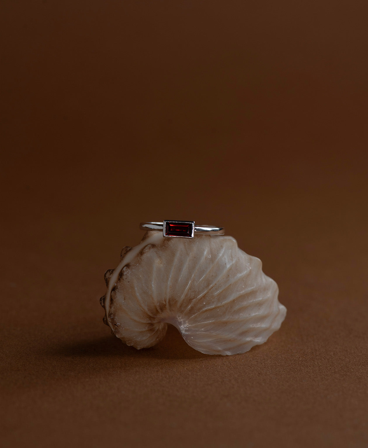 Mon Petit Stacker Ring - 925 Sterling Silver, Baguette Garnet