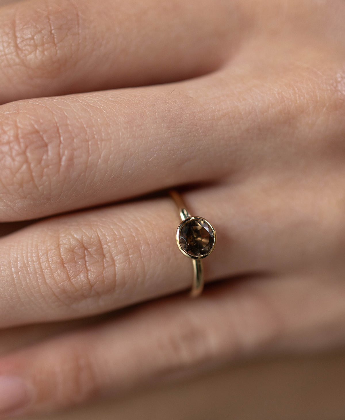 Mon Petit Stacker Ring - 22k Gold Vermeil, Round Smoky Quartz