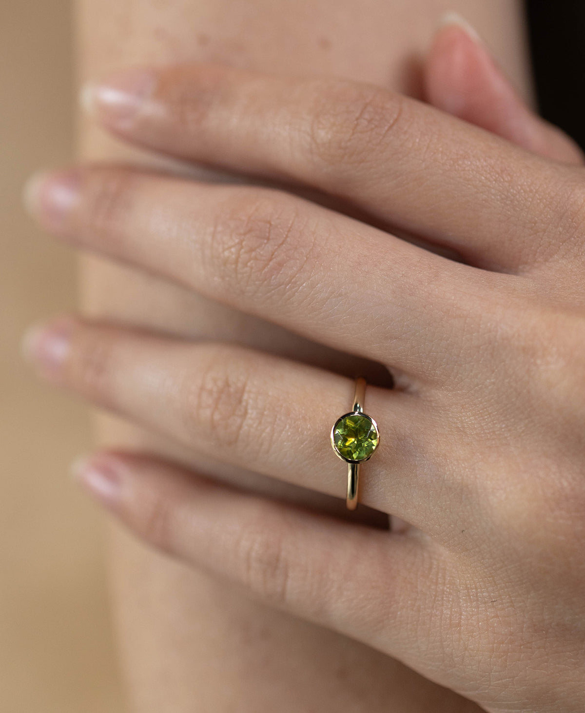 Mon Petit Stacker Ring - 22k Gold Vermeil, Round Peridot