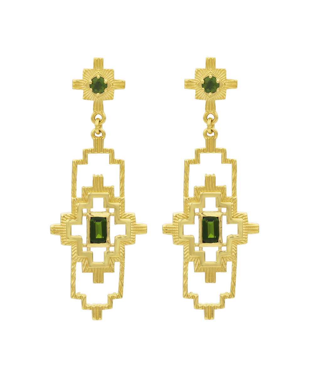 Munay Earrings - 22k Gold Vermeil, Chrome Diopside