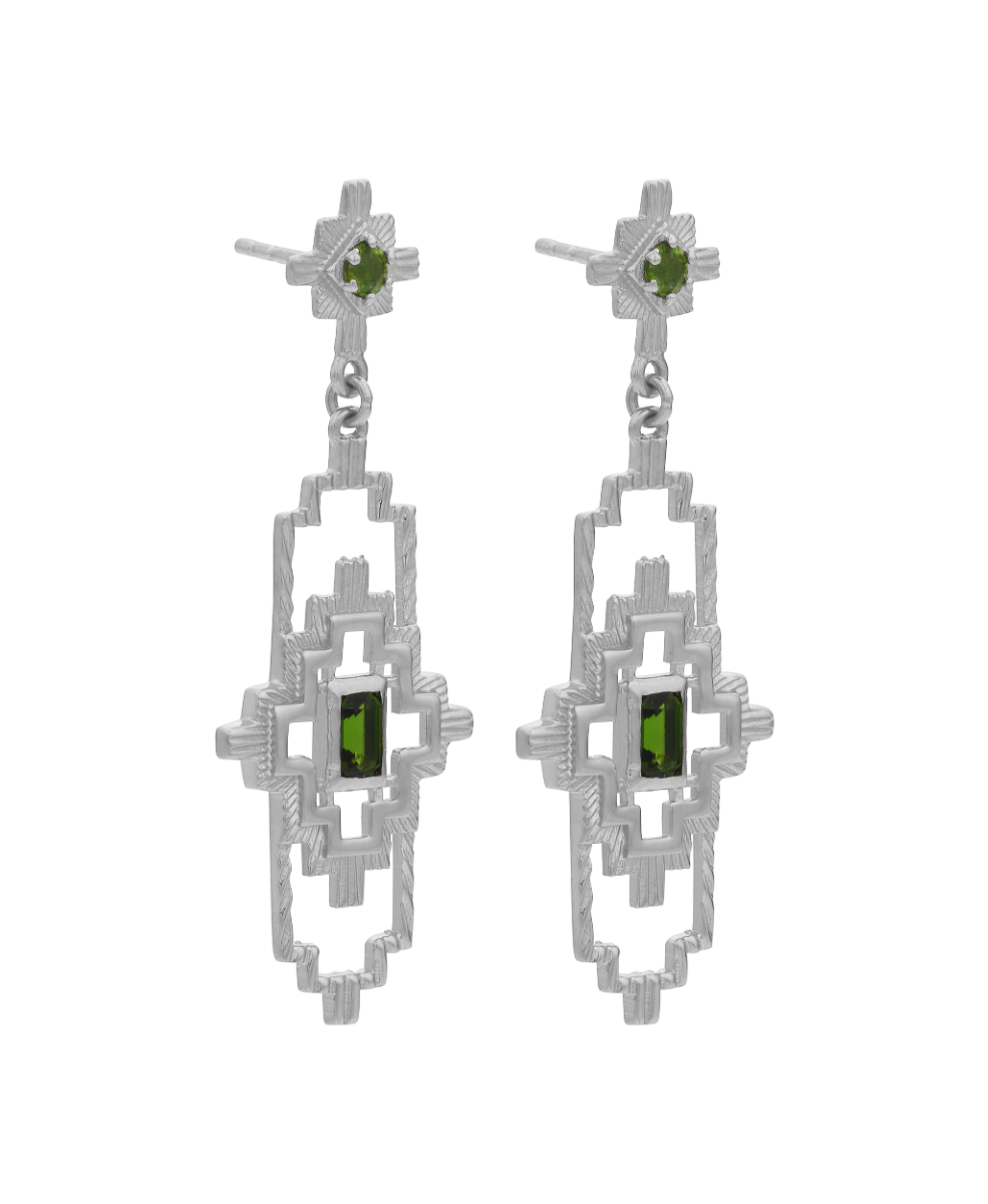 Munay Earrings - 925 Sterling Silver, Chrome Diopside