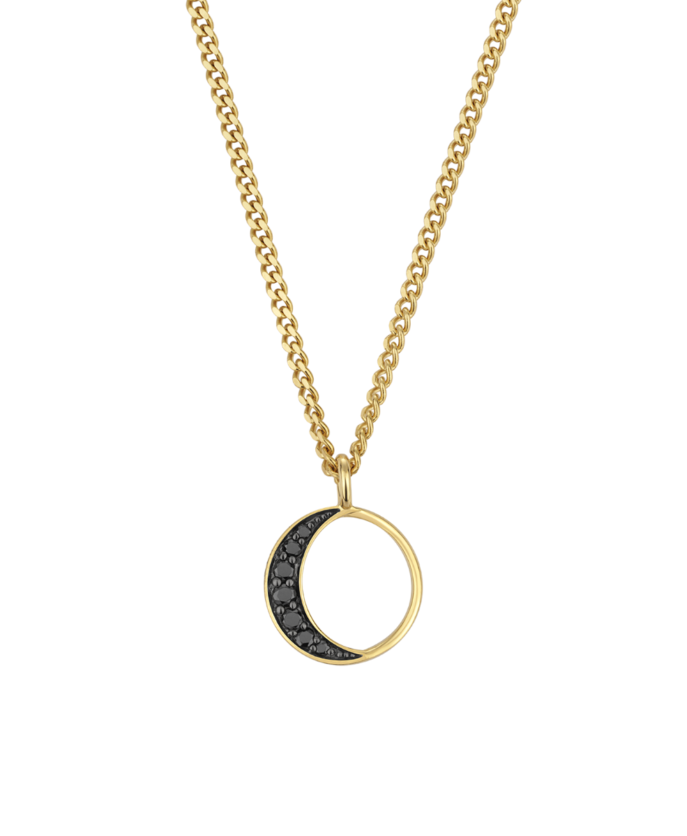 New Moon Necklace - 9k Yellow Gold, Black Diamond