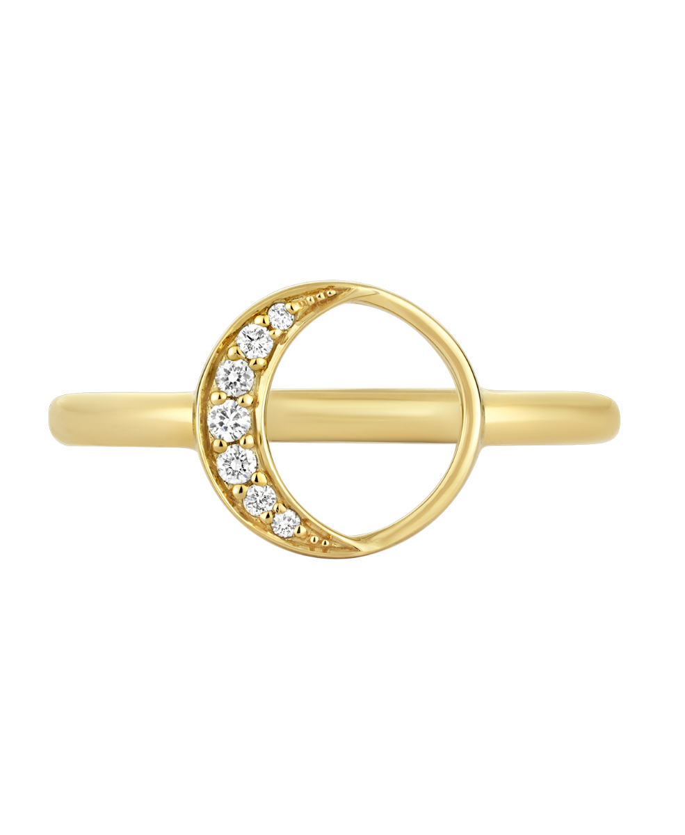 New Moon Ring - 9k Yellow Gold, Diamond