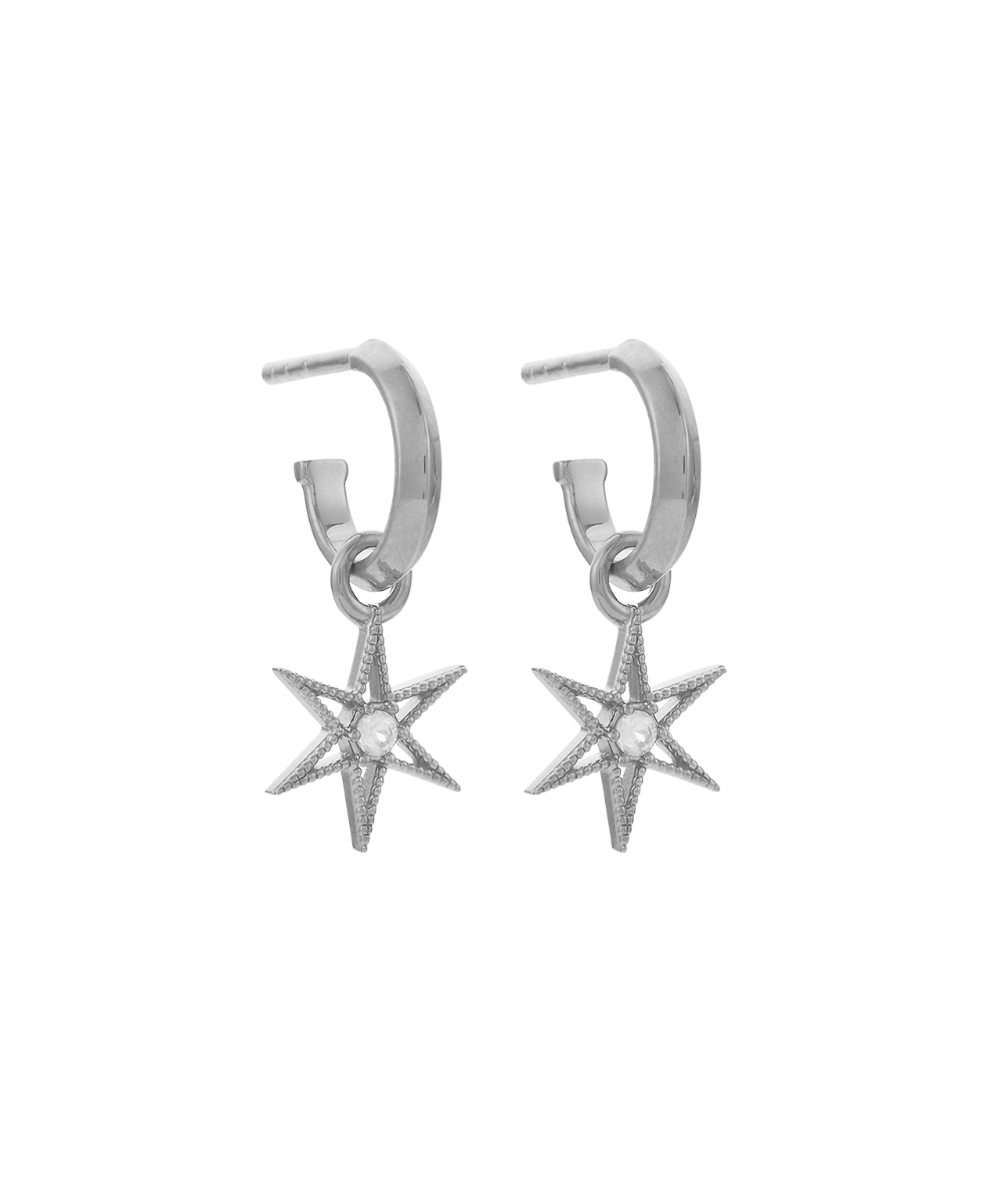 No Star Like Thee Hoops - 925 Sterling Silver, White Zircon