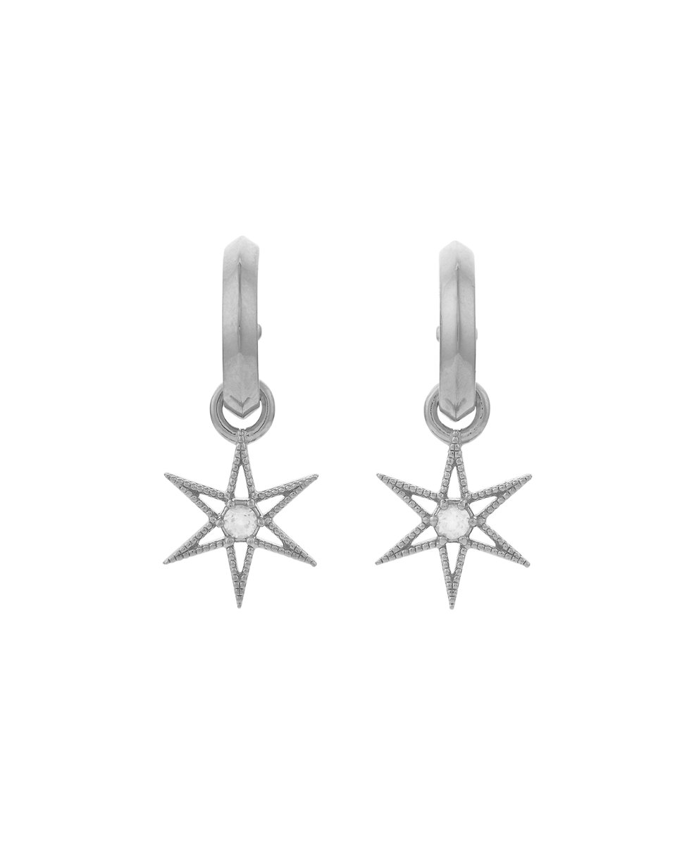 No Star Like Thee Hoops - 925 Sterling Silver, White Zircon