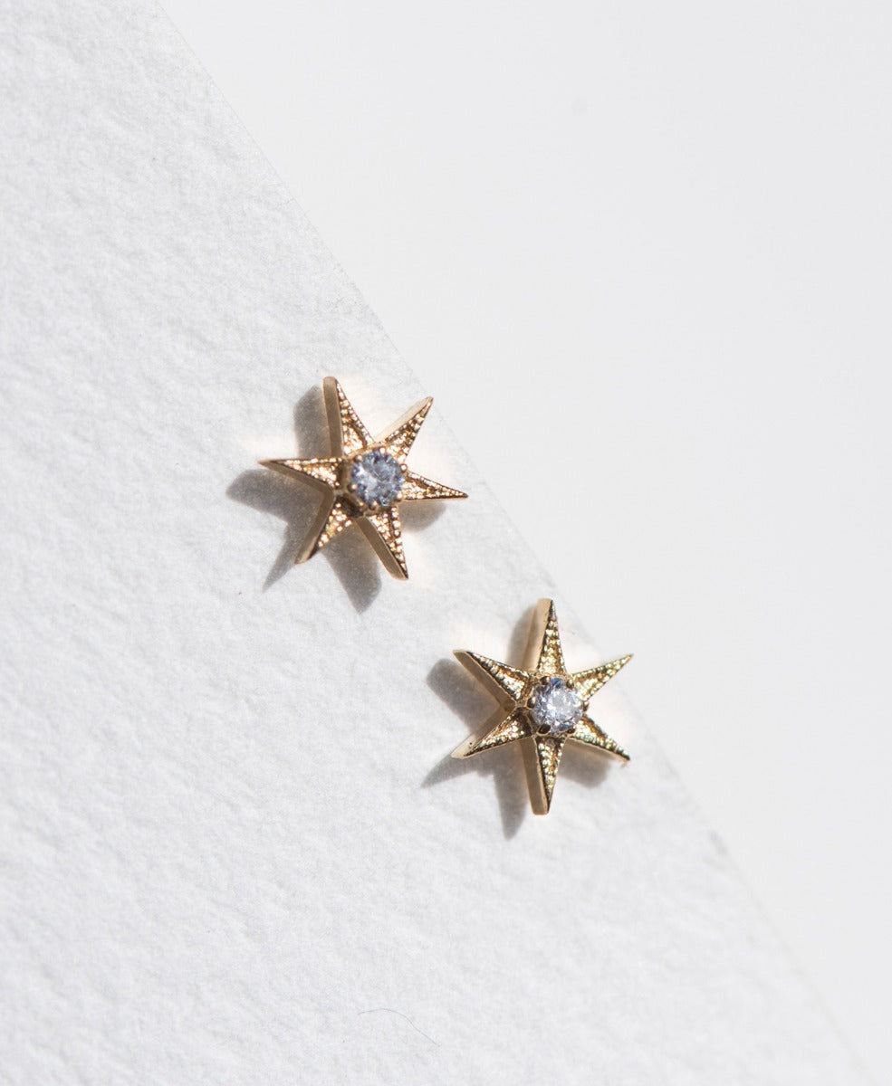 No Star Like Thee Studs - 22k Gold Vermeil, White Zircon