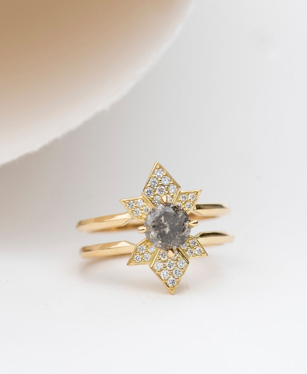 One of a Kind 410 - 18k Yellow Gold, Salt & Pepper Diamond