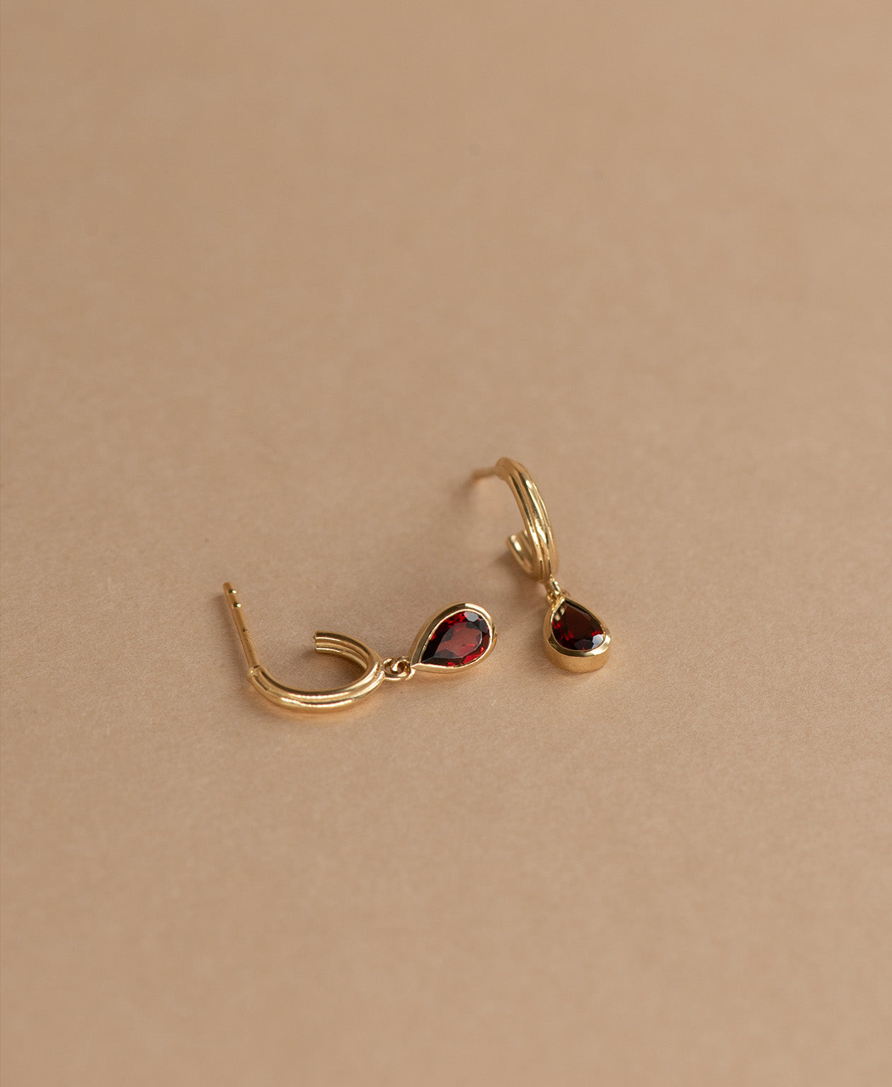 Ophelia Hoops - 22k Gold Vermeil, Garnet