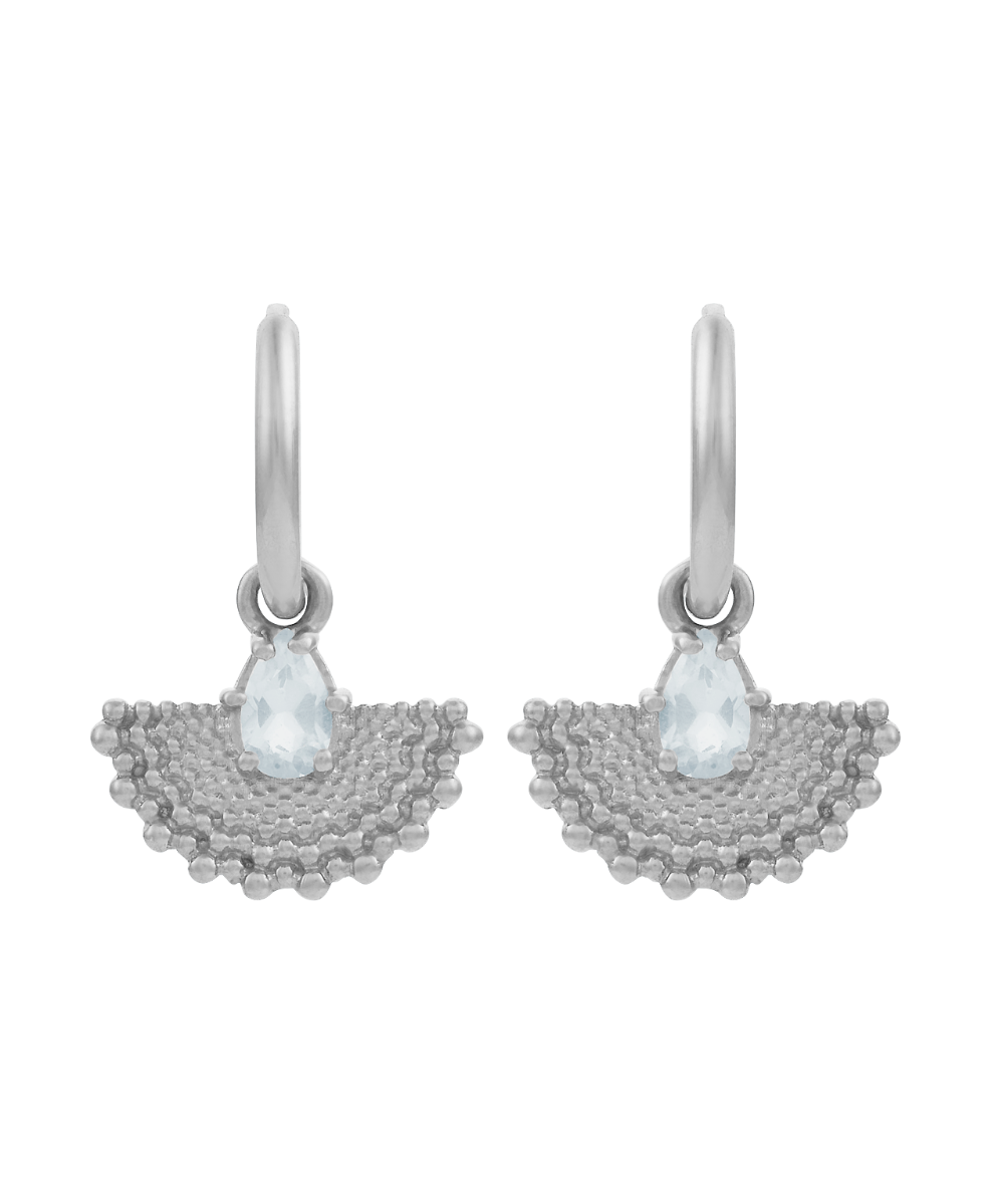 Petal Earrings - 925 Sterling Silver, Aquamarine