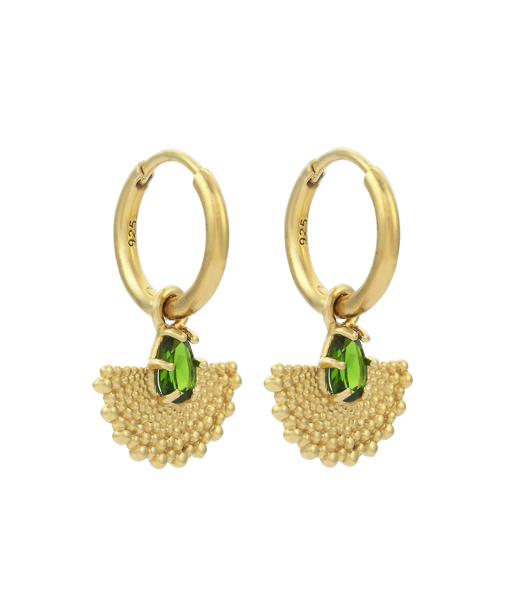 Petal Earrings - 22k Gold Vermeil, Chrome Diopside