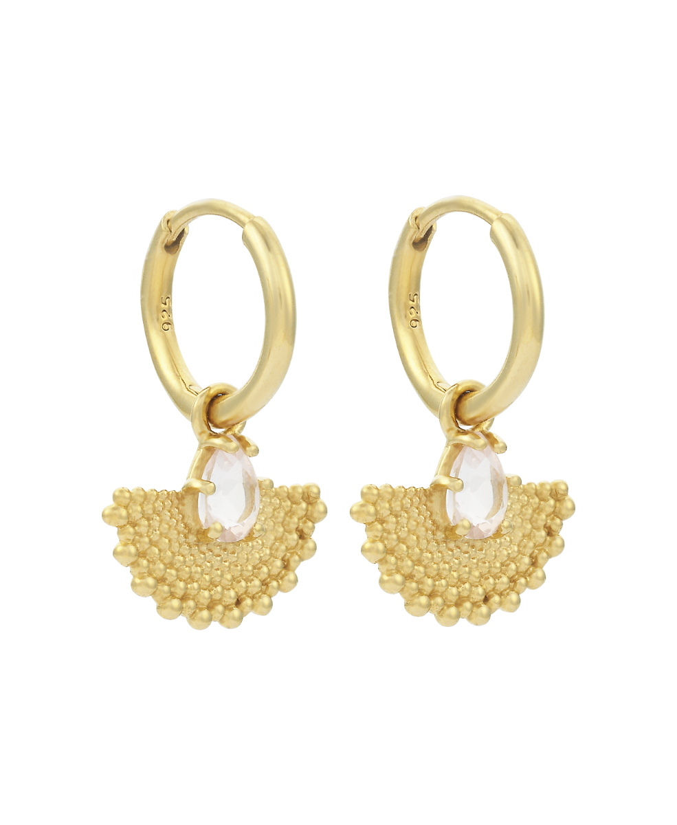 Petal Earrings - 22k Gold Vermeil, Rose Quartz