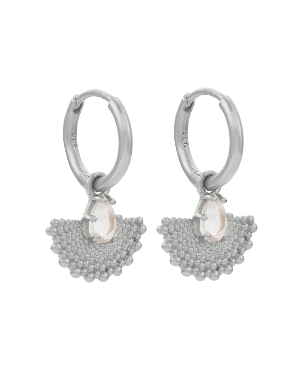 Petal Earrings - 925 Sterling Silver, Rose Quartz