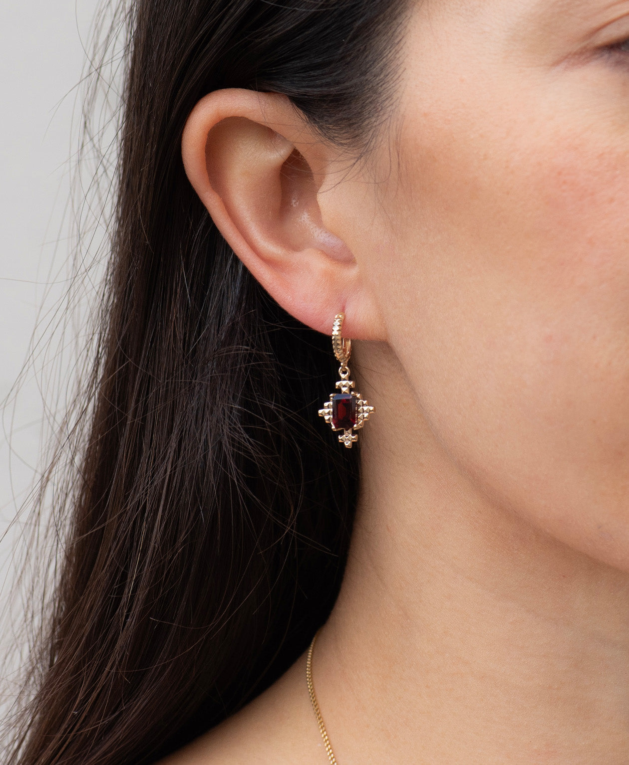 Reya Hoops -  22k Gold Vermeil, Rhodolite Garnet